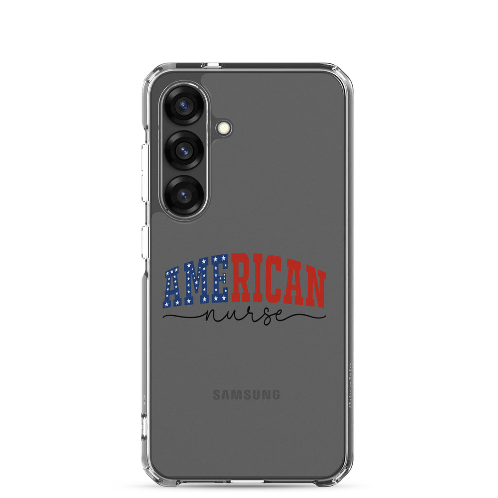 American Nurse Typography Clear Case for Samsung Galaxy S25 – Patriotic Profession Protective Cover
