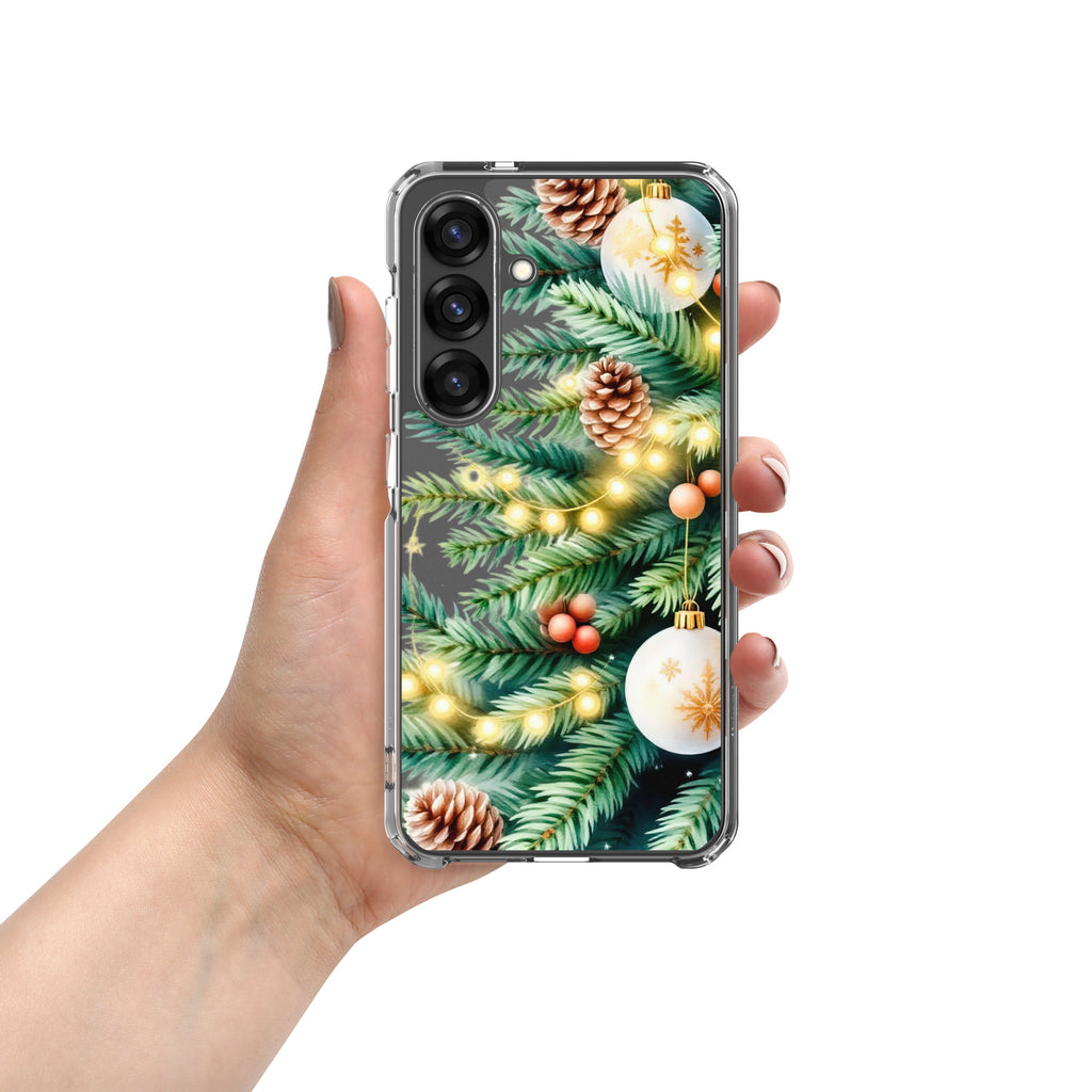 Christmas Pine Branches Clear Case for Samsung Galaxy S25 – Festive Winter Protective Cover