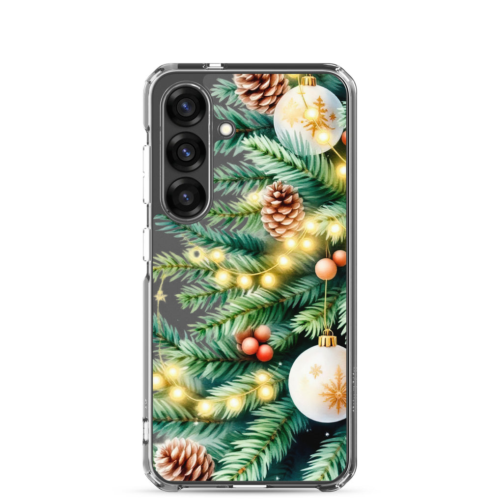 Christmas Pine Branches Clear Case for Samsung Galaxy S25 – Festive Winter Protective Cover