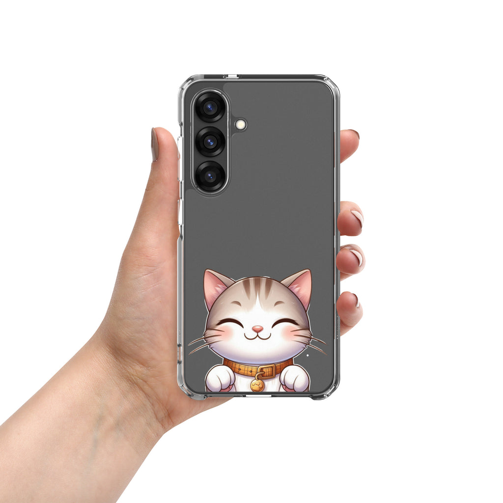 Cute Smiling Cat Clear Case for Samsung Galaxy S25 – Minimal Kawaii Protective Cover