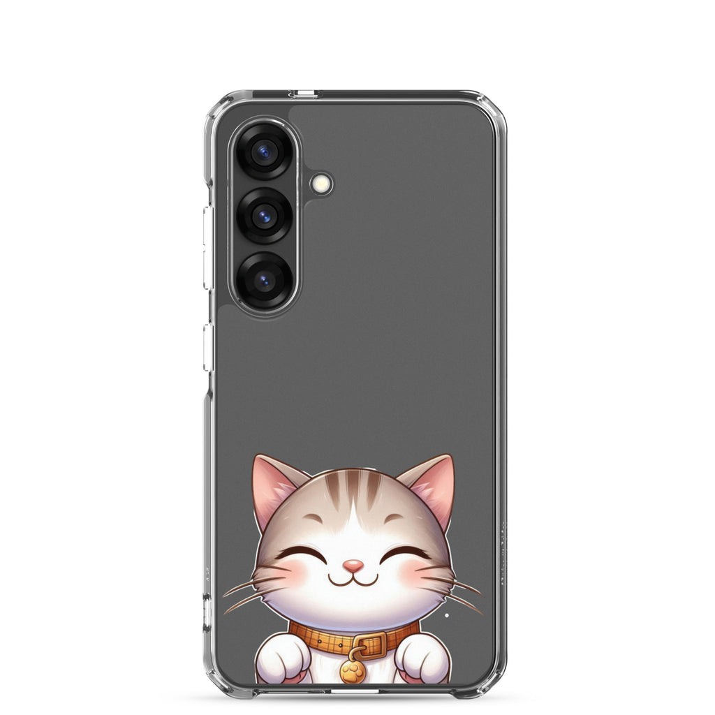 Cute Smiling Cat Clear Case for Samsung Galaxy S25 – Minimal Kawaii Protective Cover