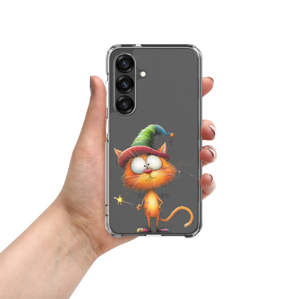 Wizard Cat Clear Case for Samsung Galaxy S25 – Cute Fantasy Protective Cover