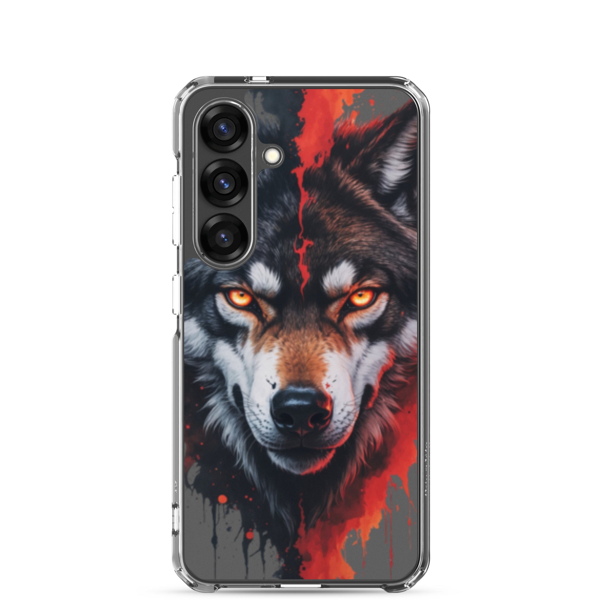 Fierce Wolf Portrait Clear Case for Samsung Galaxy S25 – Dark Animal Art Protective Cover