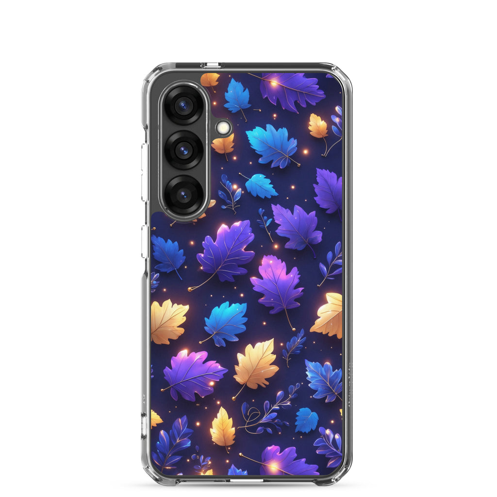 Glowing Autumn Leaves Clear Case for Samsung Galaxy S25 – Colorful Night Nature Protective Cover