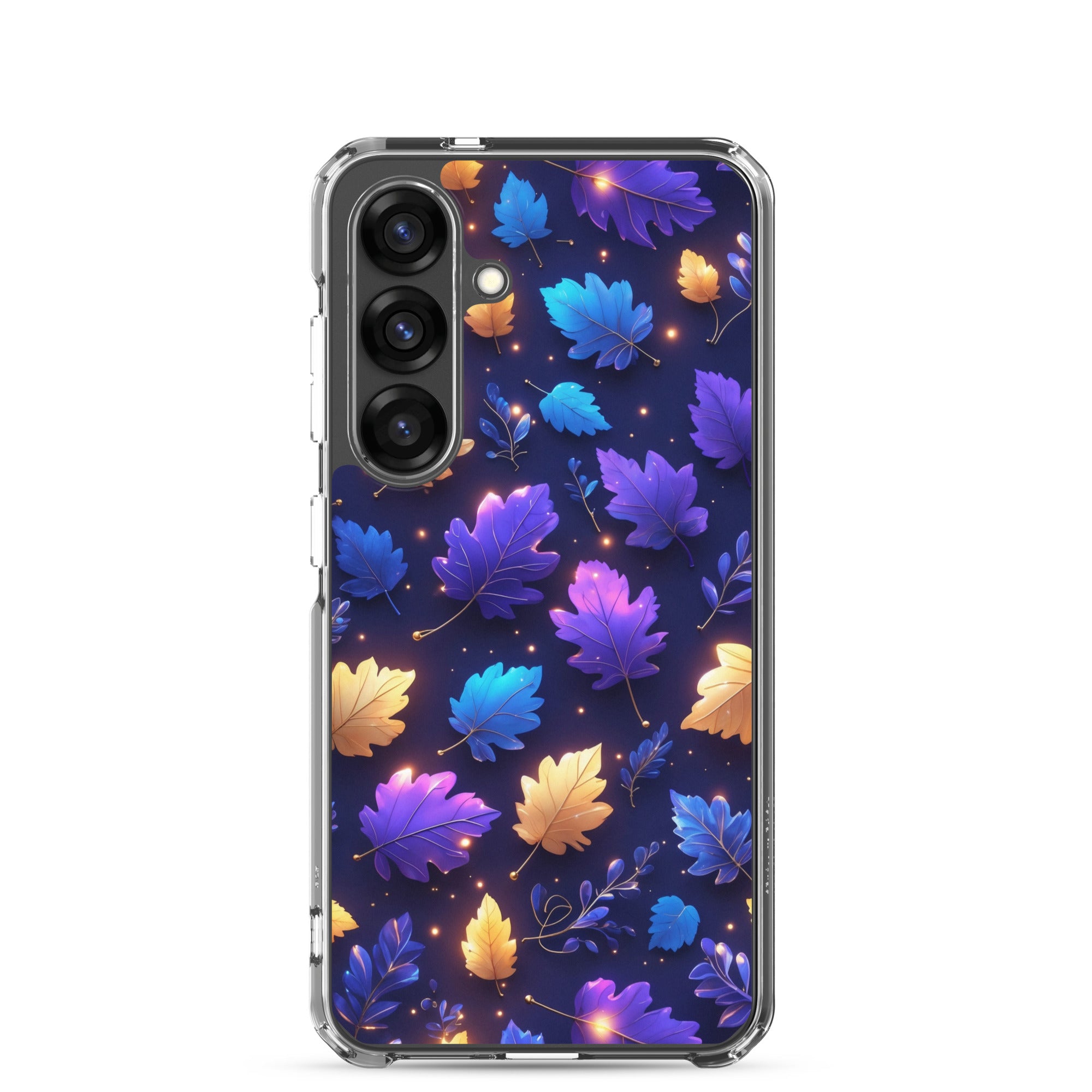 Glowing Autumn Leaves Clear Case for Samsung Galaxy S25 – Colorful Night Nature Protective Cover