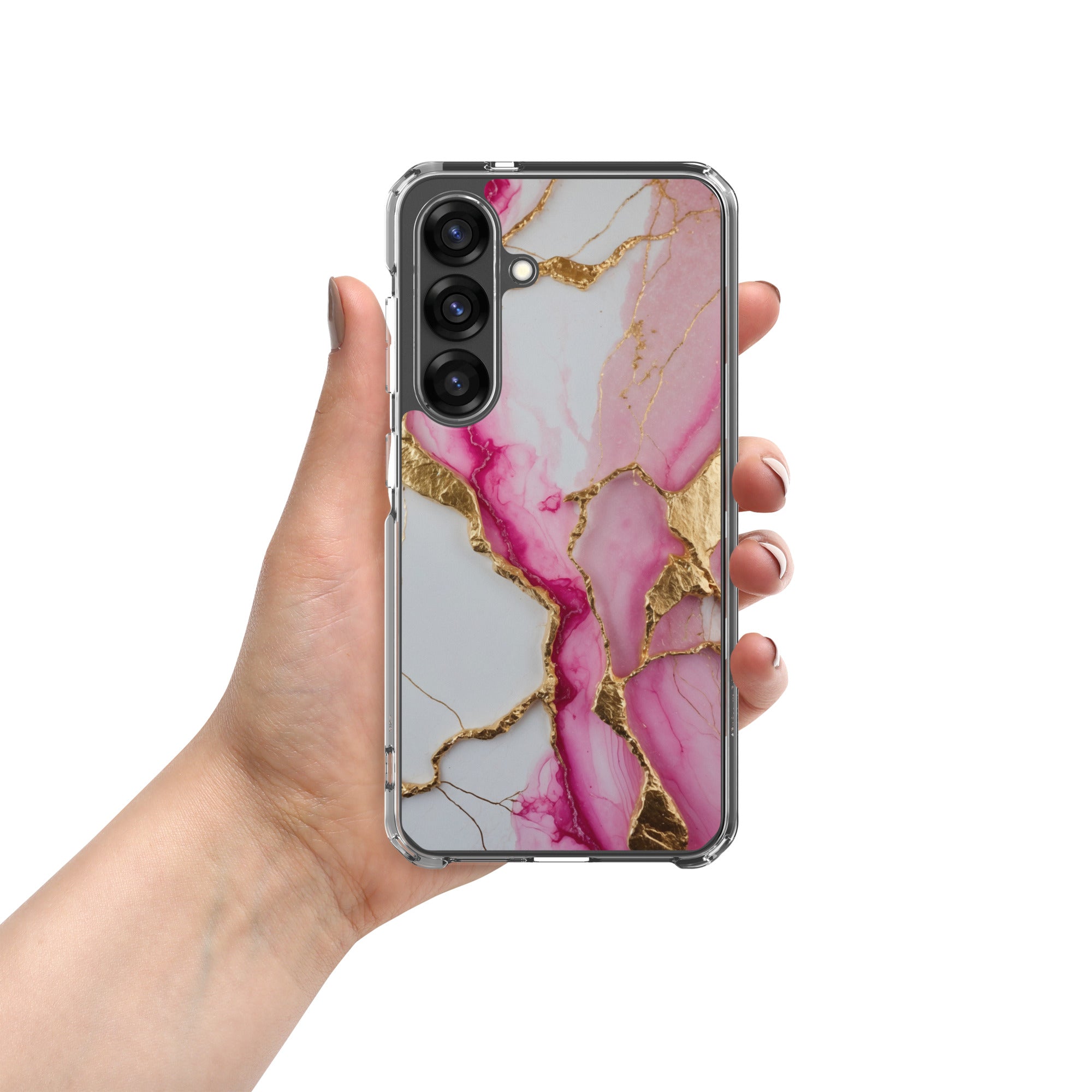 Pink Marble Gold Veins Clear Case for Samsung Galaxy S25 – Elegant Stone Protective Cover