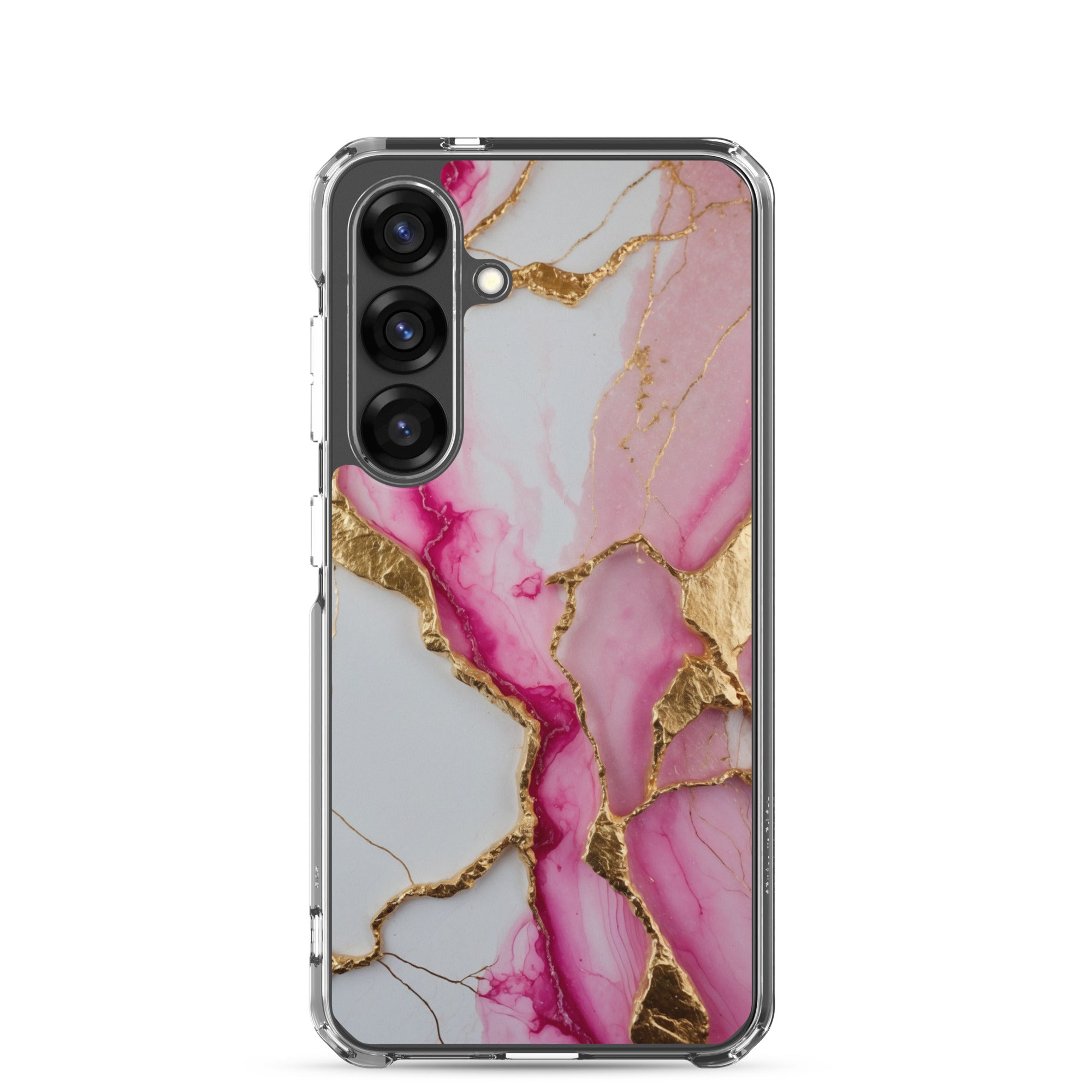 Pink Marble Gold Veins Clear Case for Samsung Galaxy S25 – Elegant Stone Protective Cover