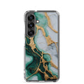 Emerald Green Marble Gold Veins Clear Case for Samsung Galaxy S25 – Luxury Stone Protective Cover