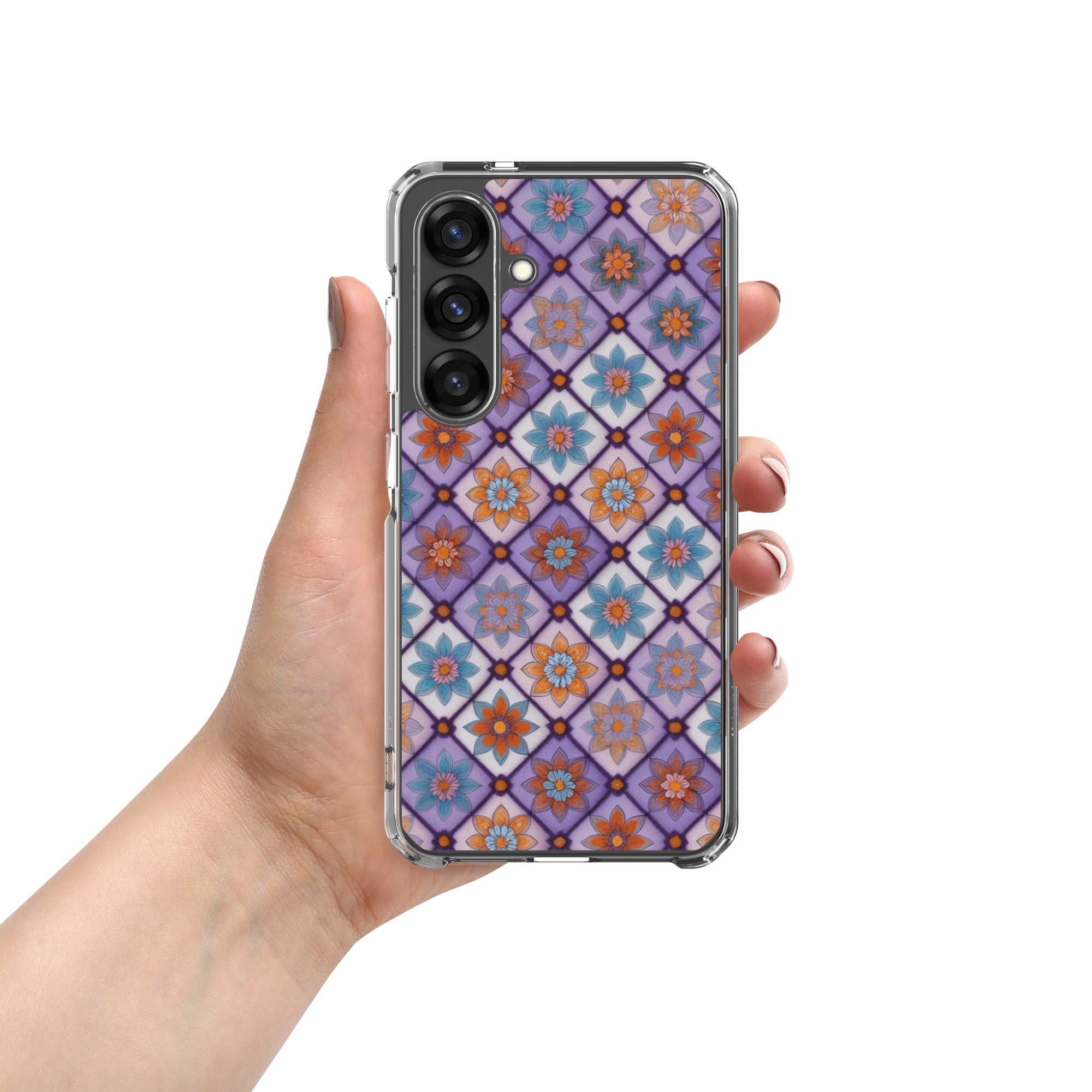 Geometric Floral Pattern Clear Case for Samsung Galaxy S25 – Colorful Mosaic Protective Cover