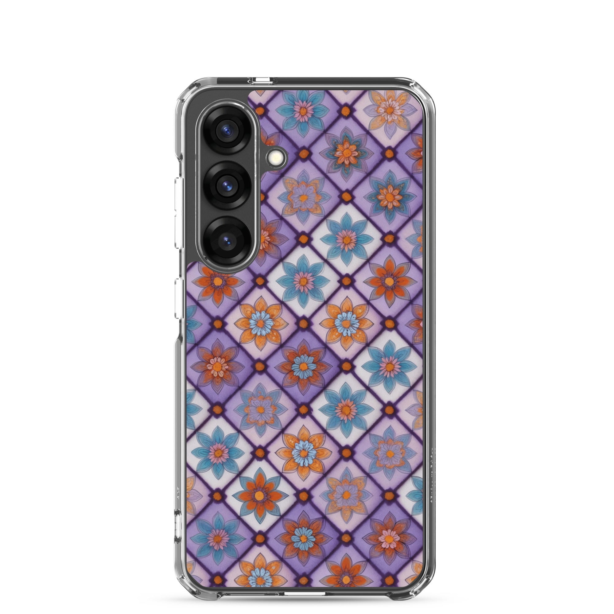 Geometric Floral Pattern Clear Case for Samsung Galaxy S25 – Colorful Mosaic Protective Cover