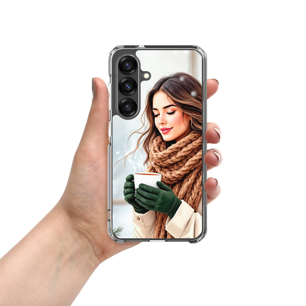 Winter Coffee Moment Clear Case for Samsung Galaxy S25 – Cozy Portrait Protective Cover