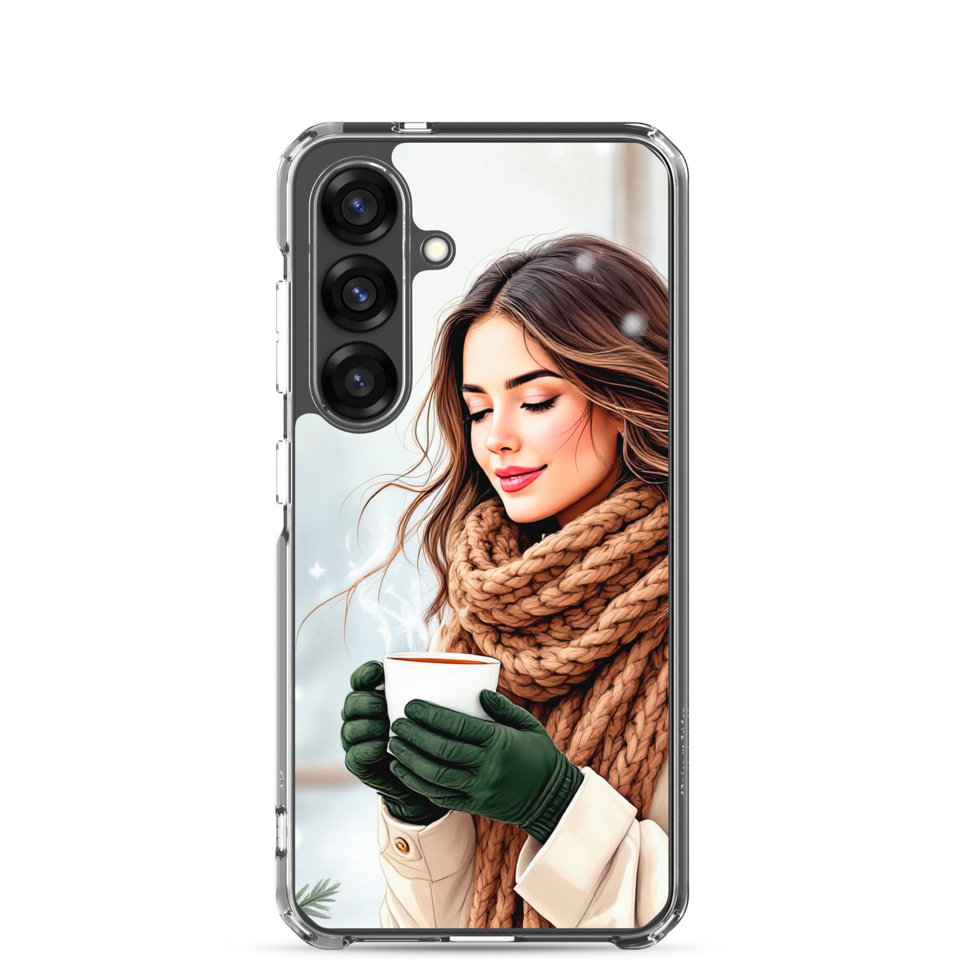 Winter Coffee Moment Clear Case for Samsung Galaxy S25 – Cozy Portrait Protective Cover