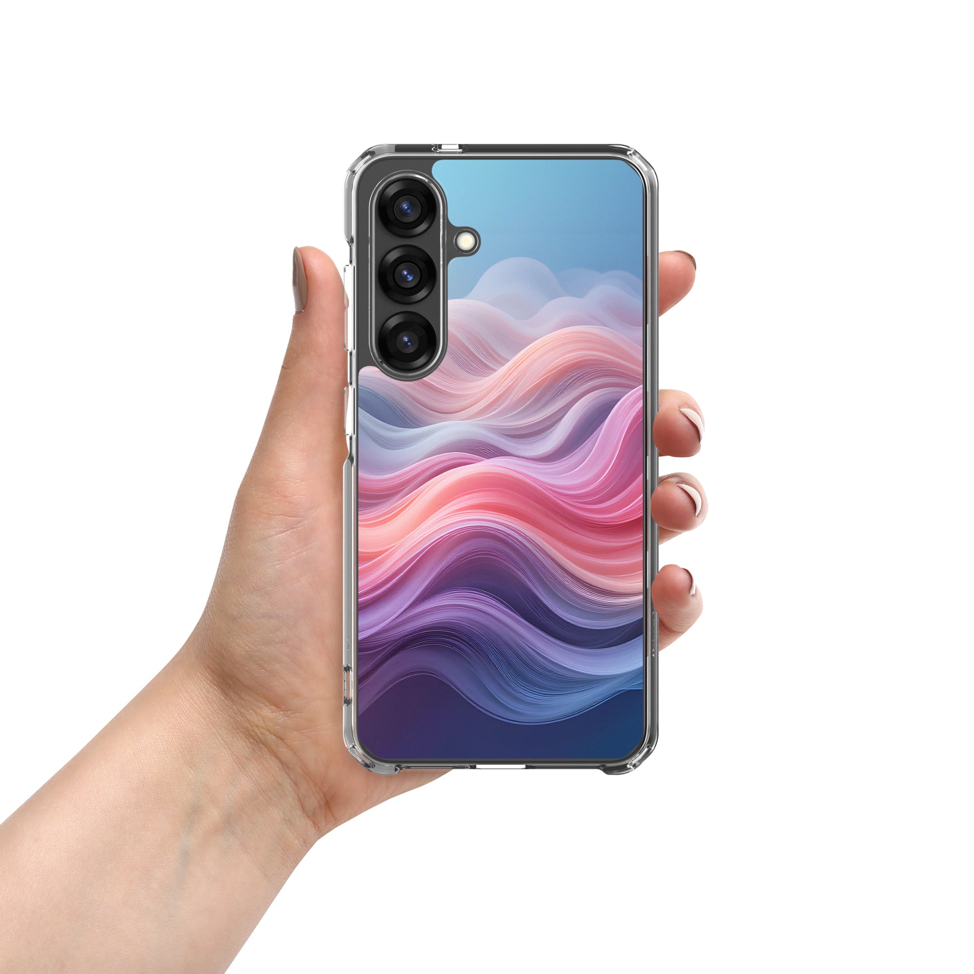 Abstract Pink & Blue Waves Dream Clear Case for Samsung Galaxy S25 – Modern Gradient Protective Cover