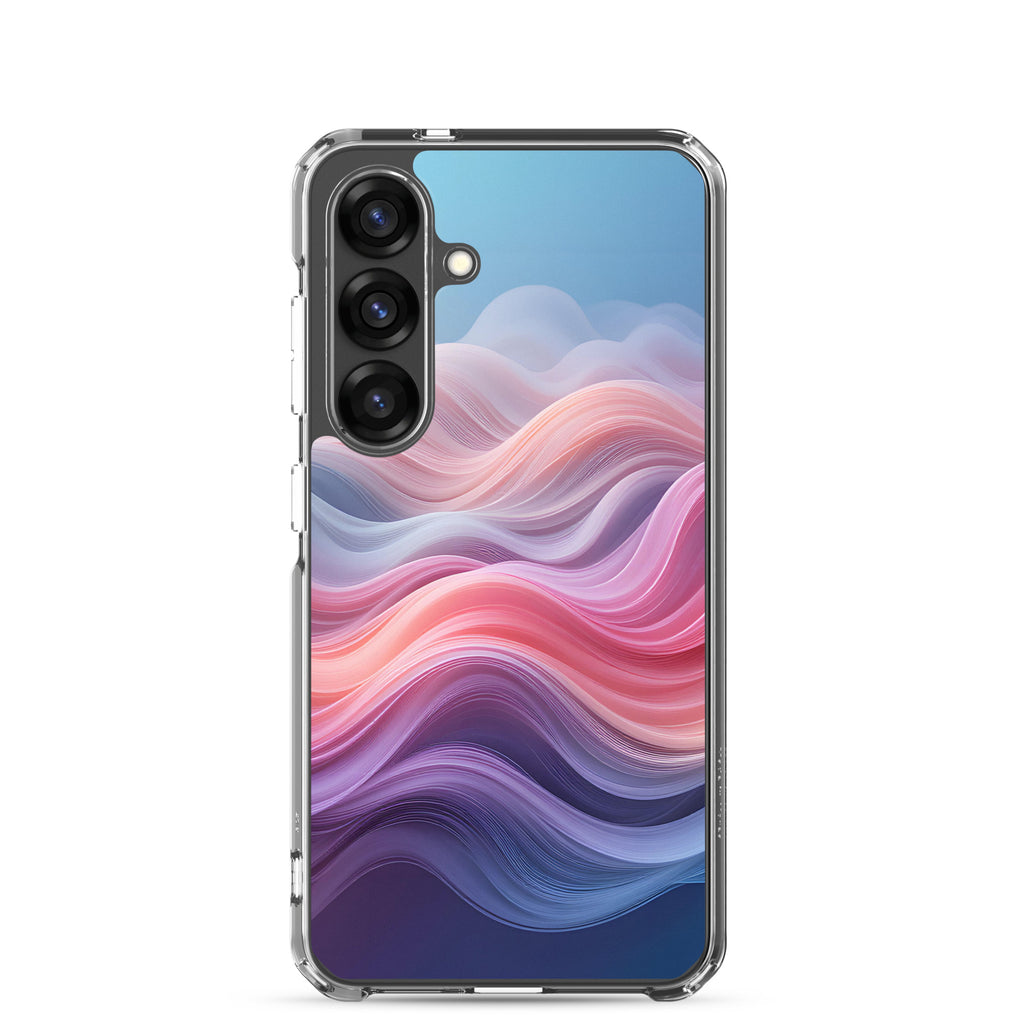 Abstract Pink & Blue Waves Dream Clear Case for Samsung Galaxy S25 – Modern Gradient Protective Cover
