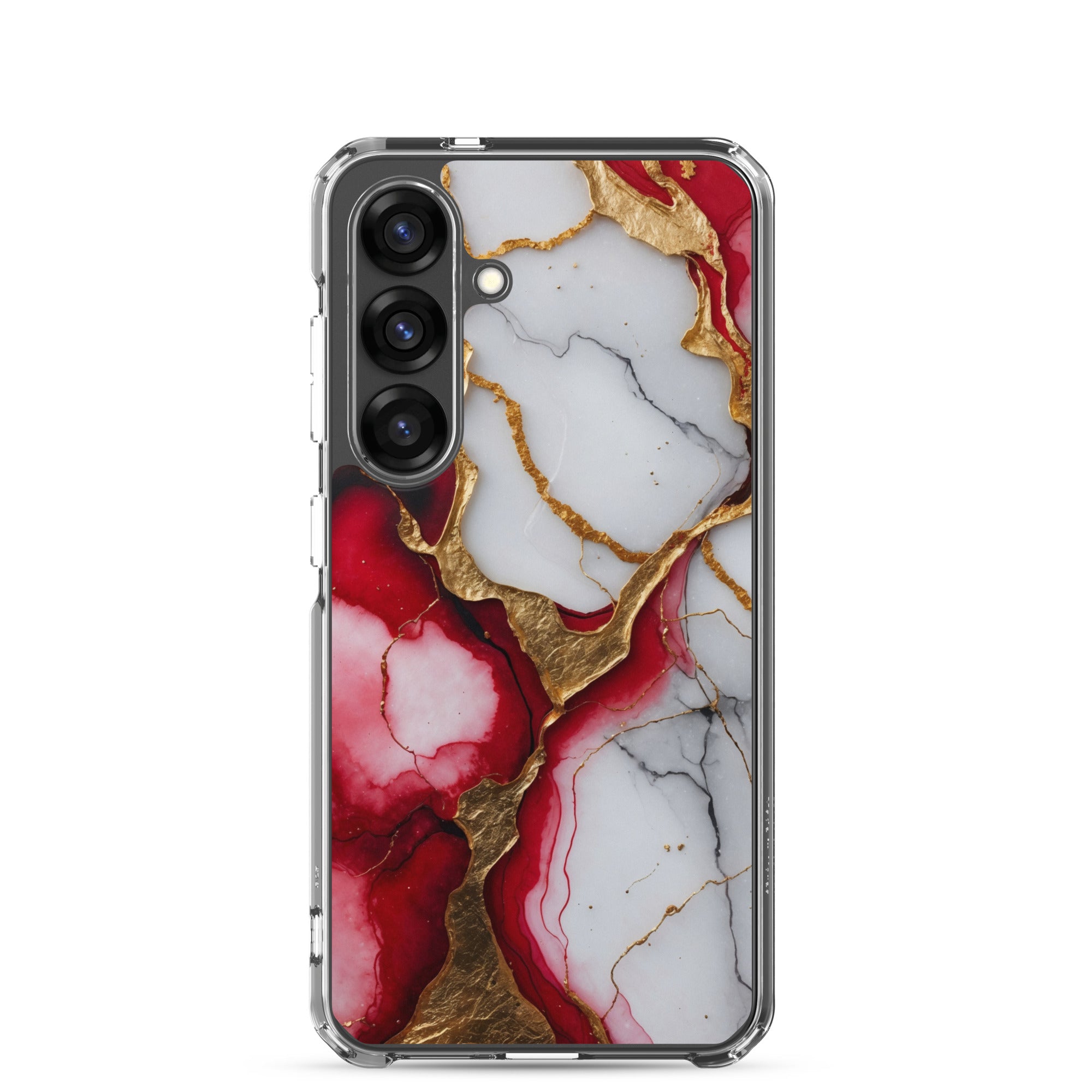 Red Marble Gold Veins Clear Case for Samsung Galaxy S25 – Luxury Abstract Protective Cover