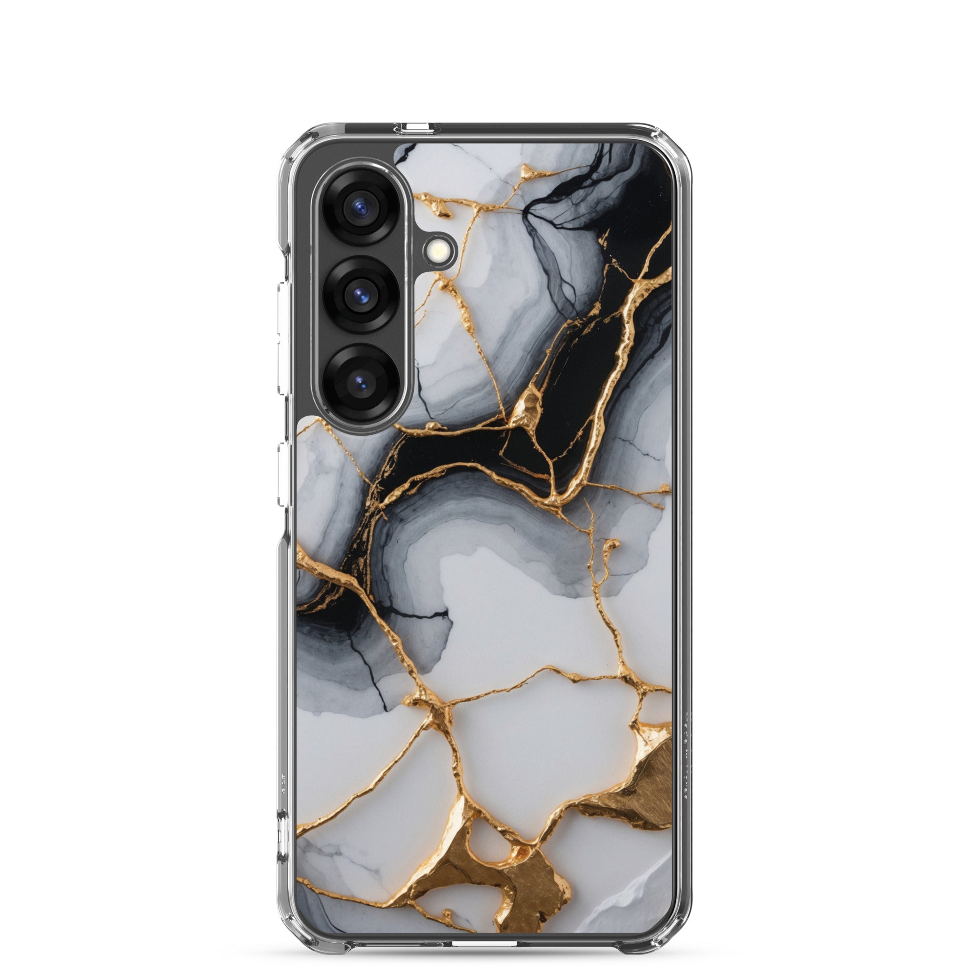 Black & White Marble Gold Clear Case for Samsung Galaxy S25 – Elegant Marble Protective Cover