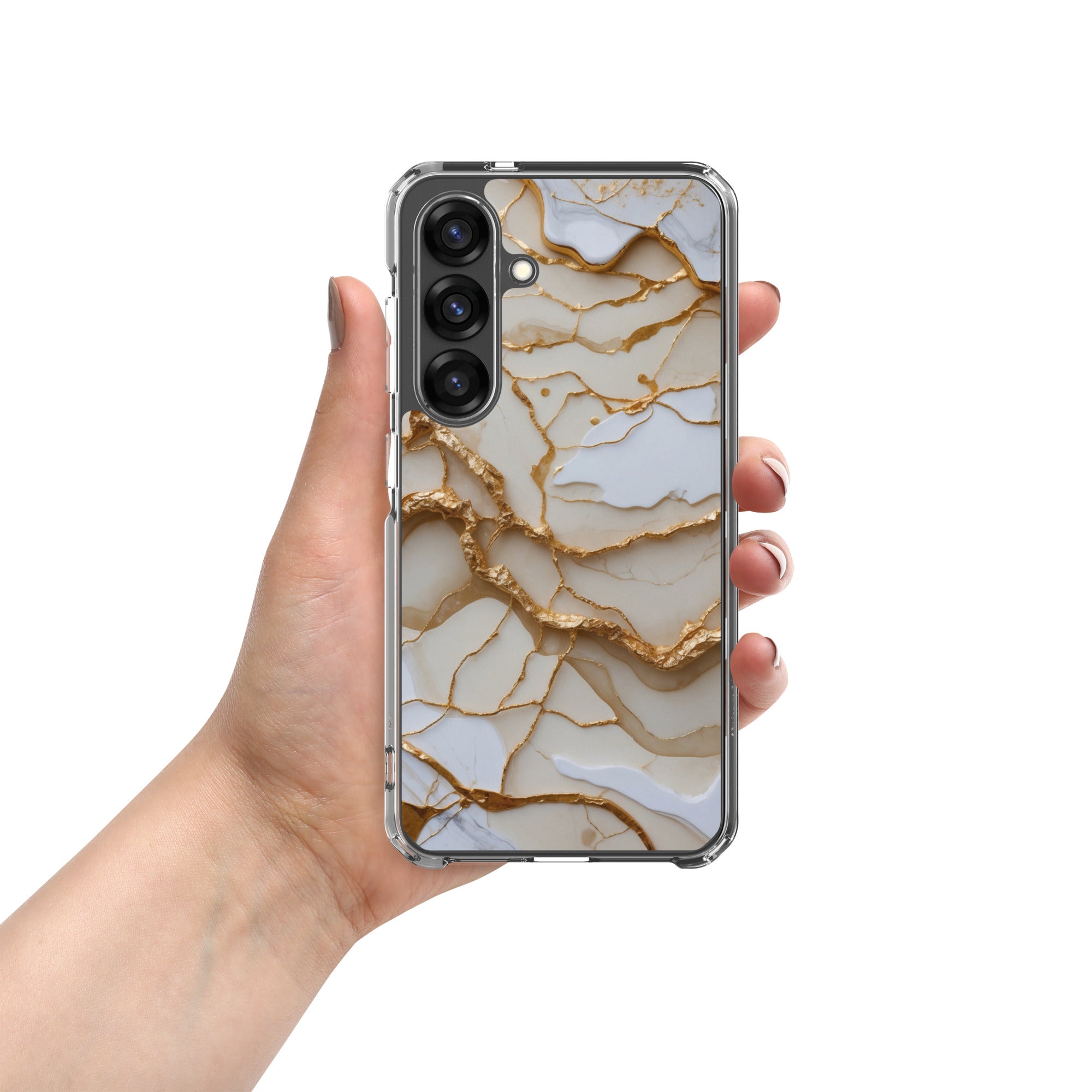White Marble Gold Veins Clear Case for Samsung Galaxy S25 – Elegant Stone Protective Cover