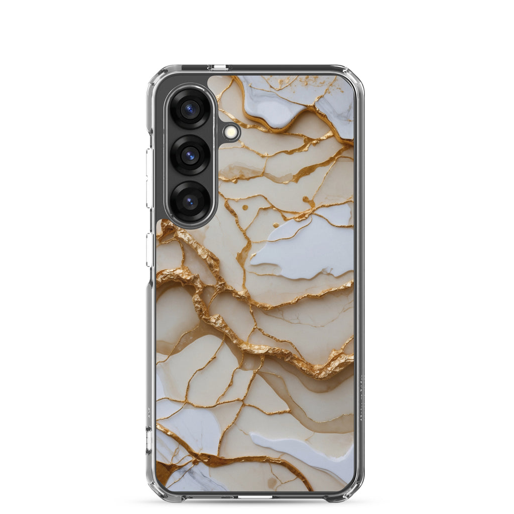 White Marble Gold Veins Clear Case for Samsung Galaxy S25 – Elegant Stone Protective Cover