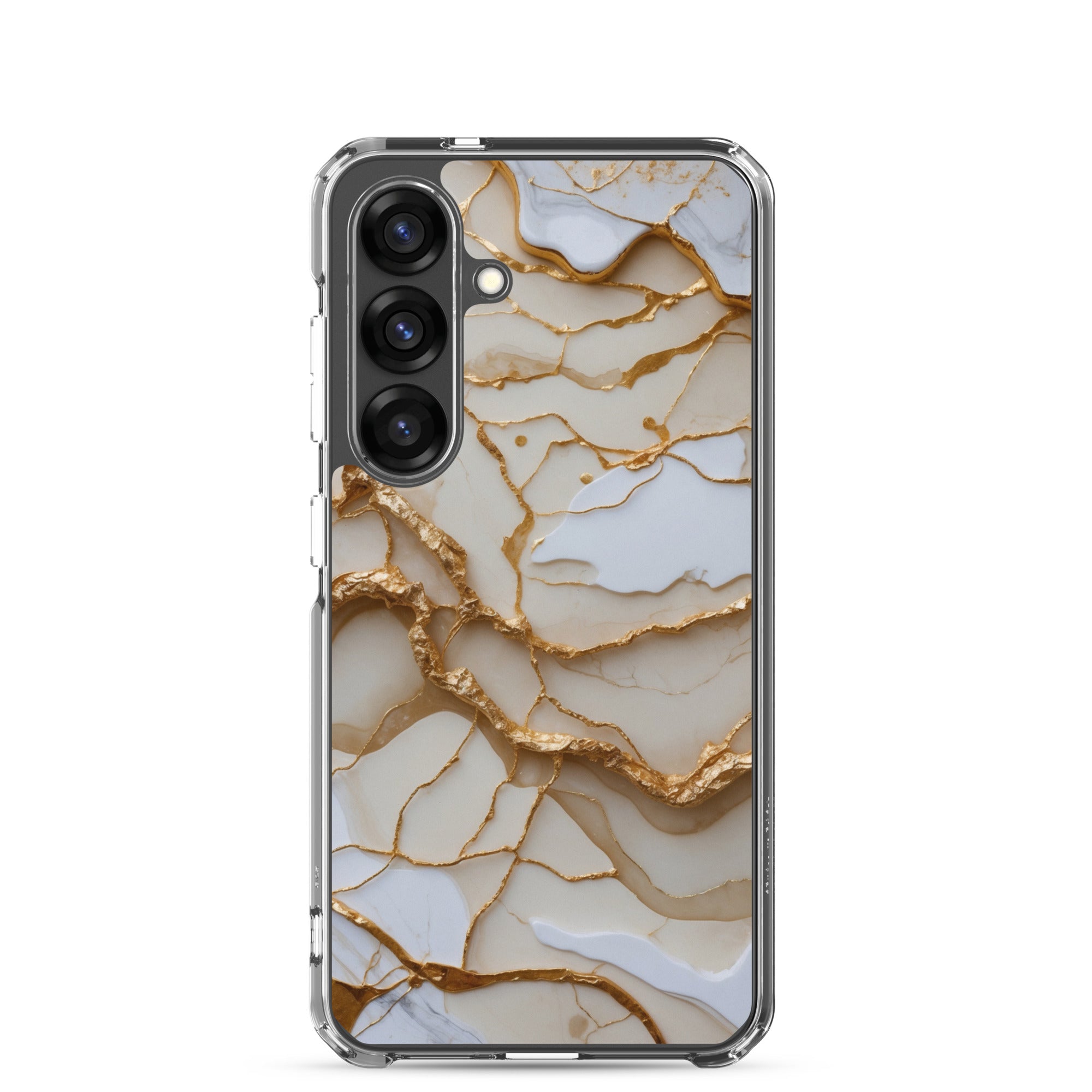 White Marble Gold Veins Clear Case for Samsung Galaxy S25 – Elegant Stone Protective Cover