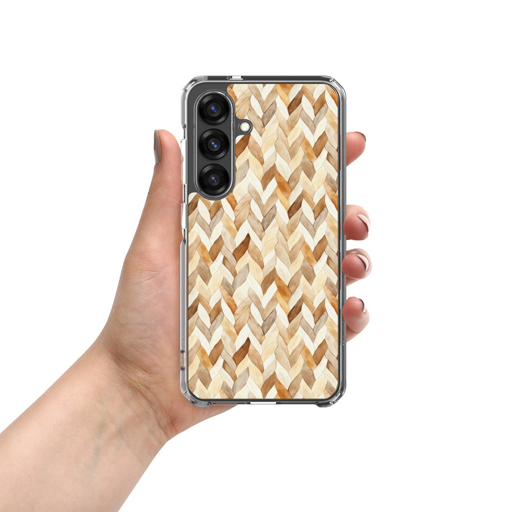 Warm Knit Pattern Clear Case for Samsung Galaxy S25 – Neutral Woven Texture Protective Cover