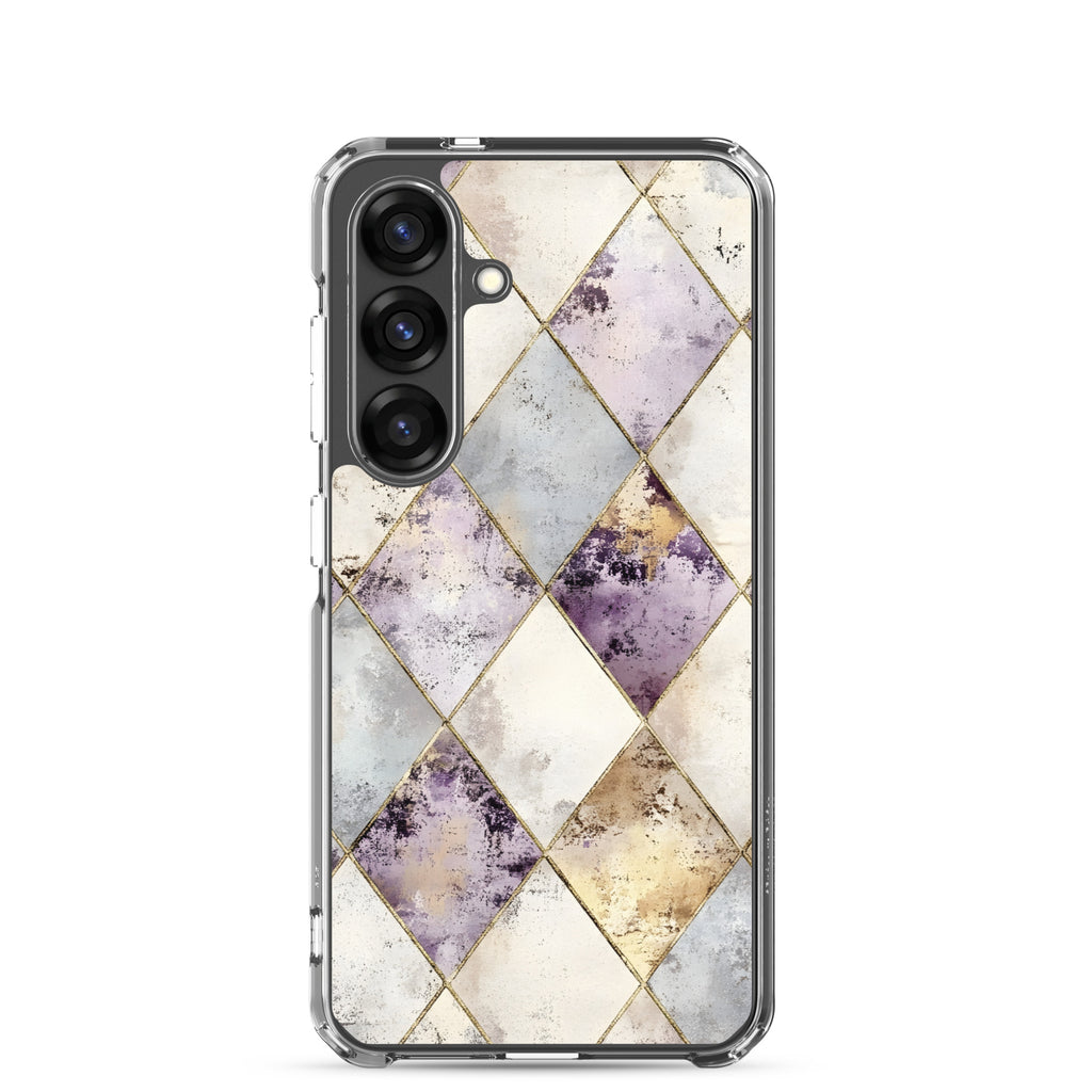 Golden Harlequin Damask Clear Case for Samsung Galaxy S25 – Elegant Geometric Gold Pattern Protective Cover