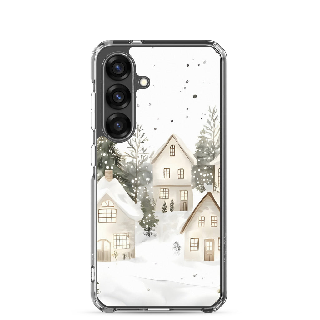 Snowy Winter Village Clear Case for Samsung Galaxy S25 – Cozy Holiday Protective Cover