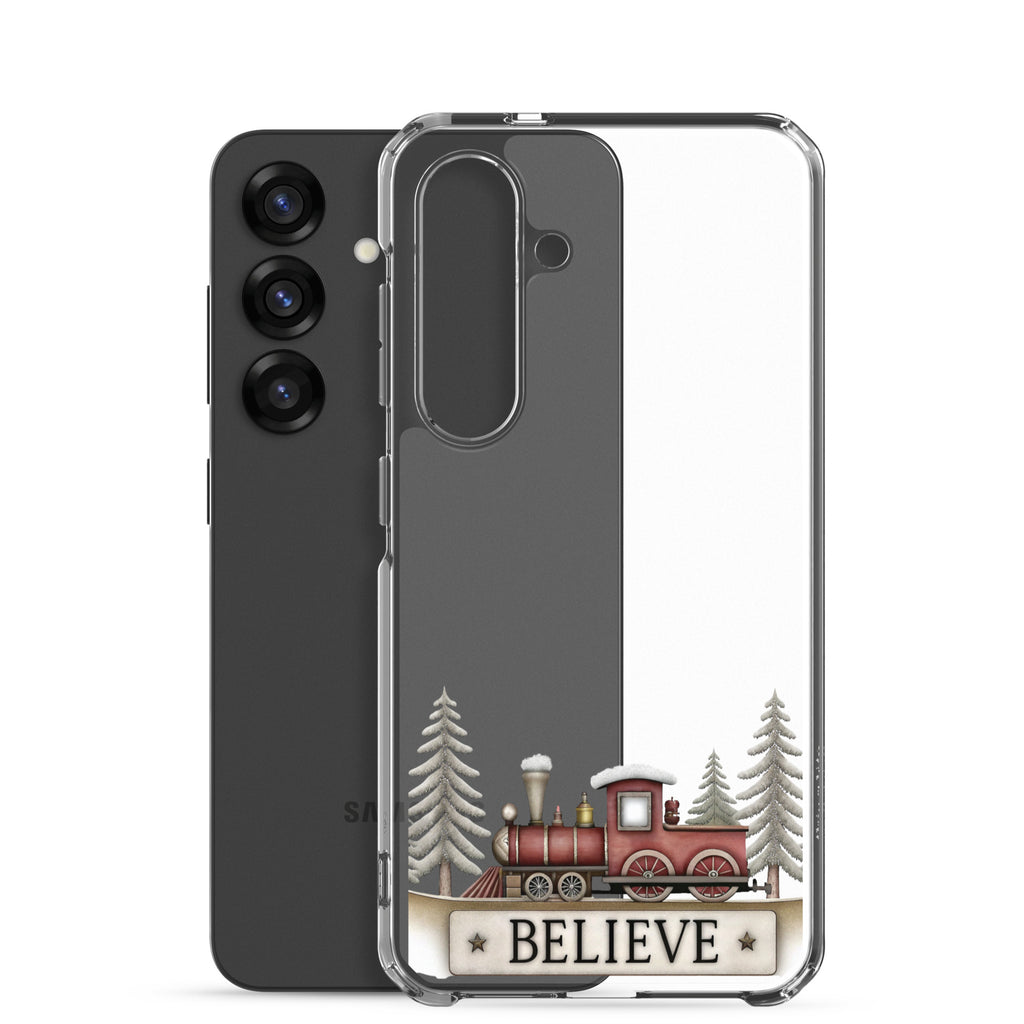 Believe Christmas Train Clear Case for Samsung Galaxy S25 – Festive Holiday Protective Cover