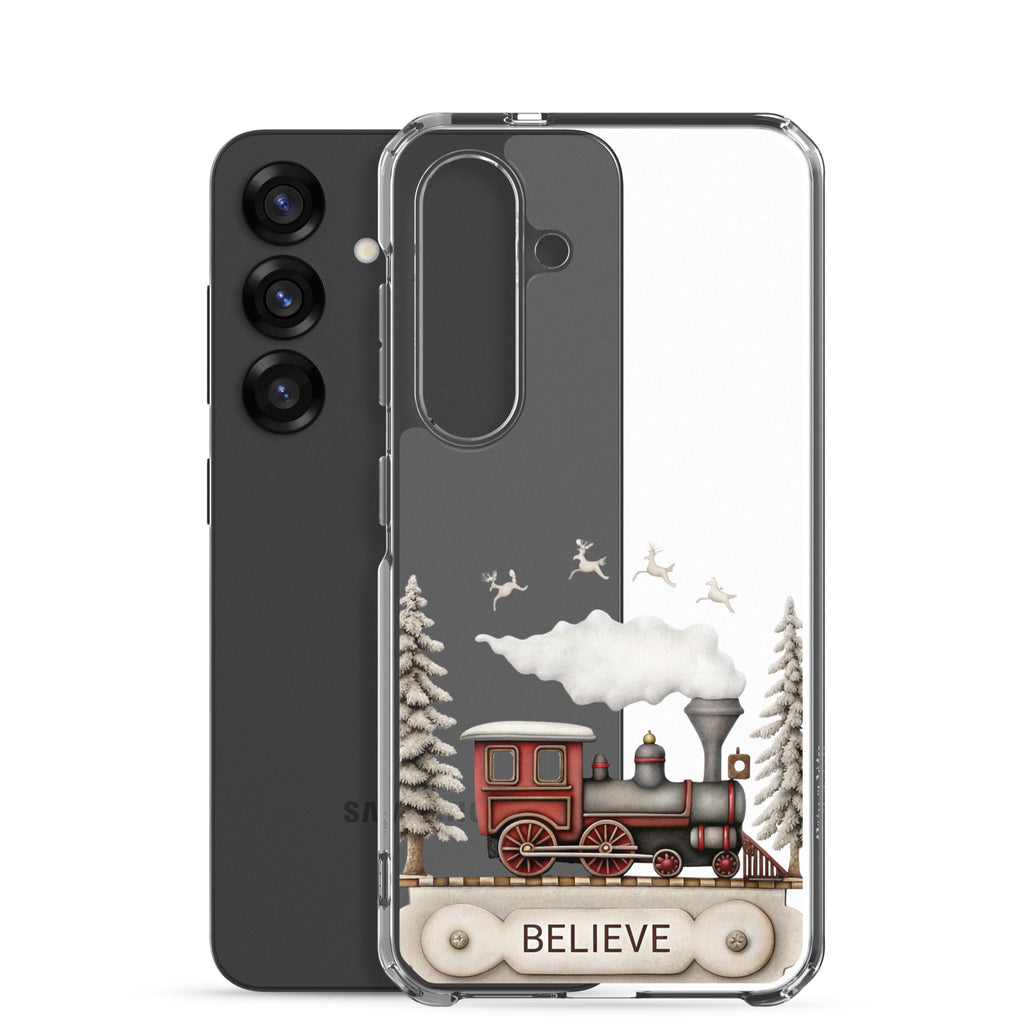 Believe Winter Train Clear Case for Samsung Galaxy S25 – Minimal Christmas Protective Cover