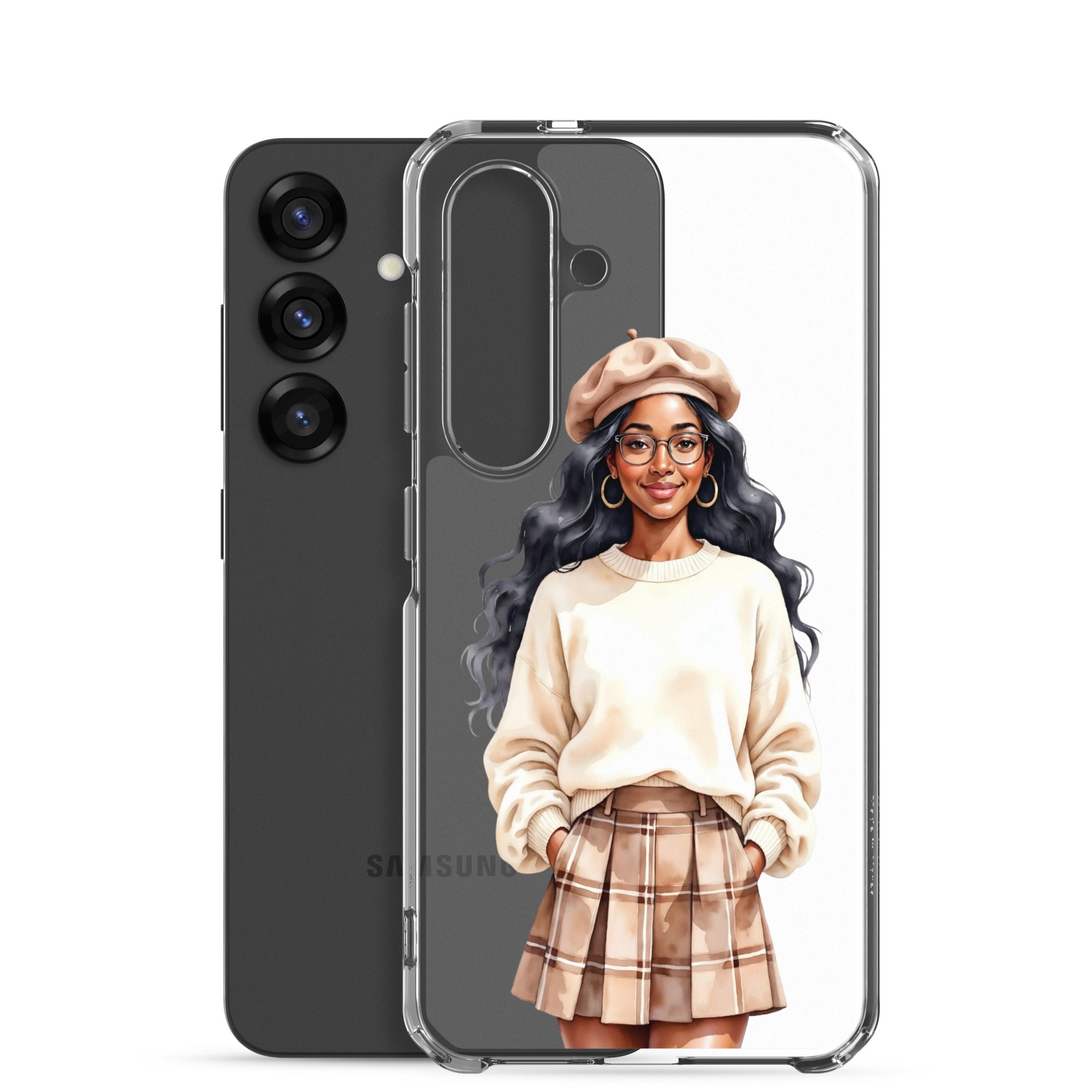 Chic Autumn Portrait Clear Case for Samsung Galaxy S25 – Elegant Minimalist Protective Cover