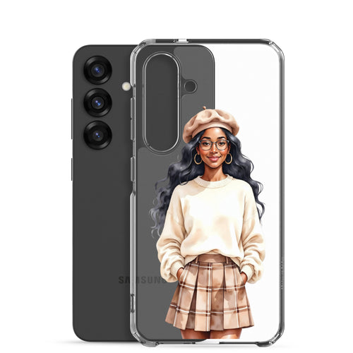 Chic Autumn Portrait Clear Case for Samsung Galaxy S25 – Elegant Minimalist Protective Cover