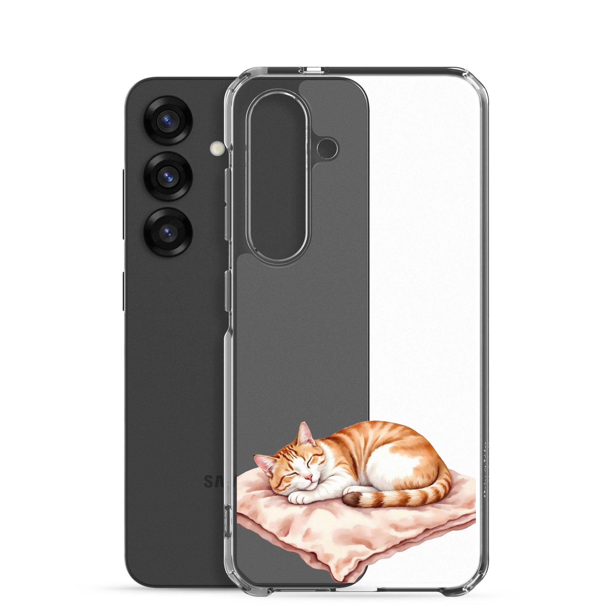 Sleeping Ginger Cat Clear Case for Samsung Galaxy S25 – Cozy Minimal Animal Protective Cover