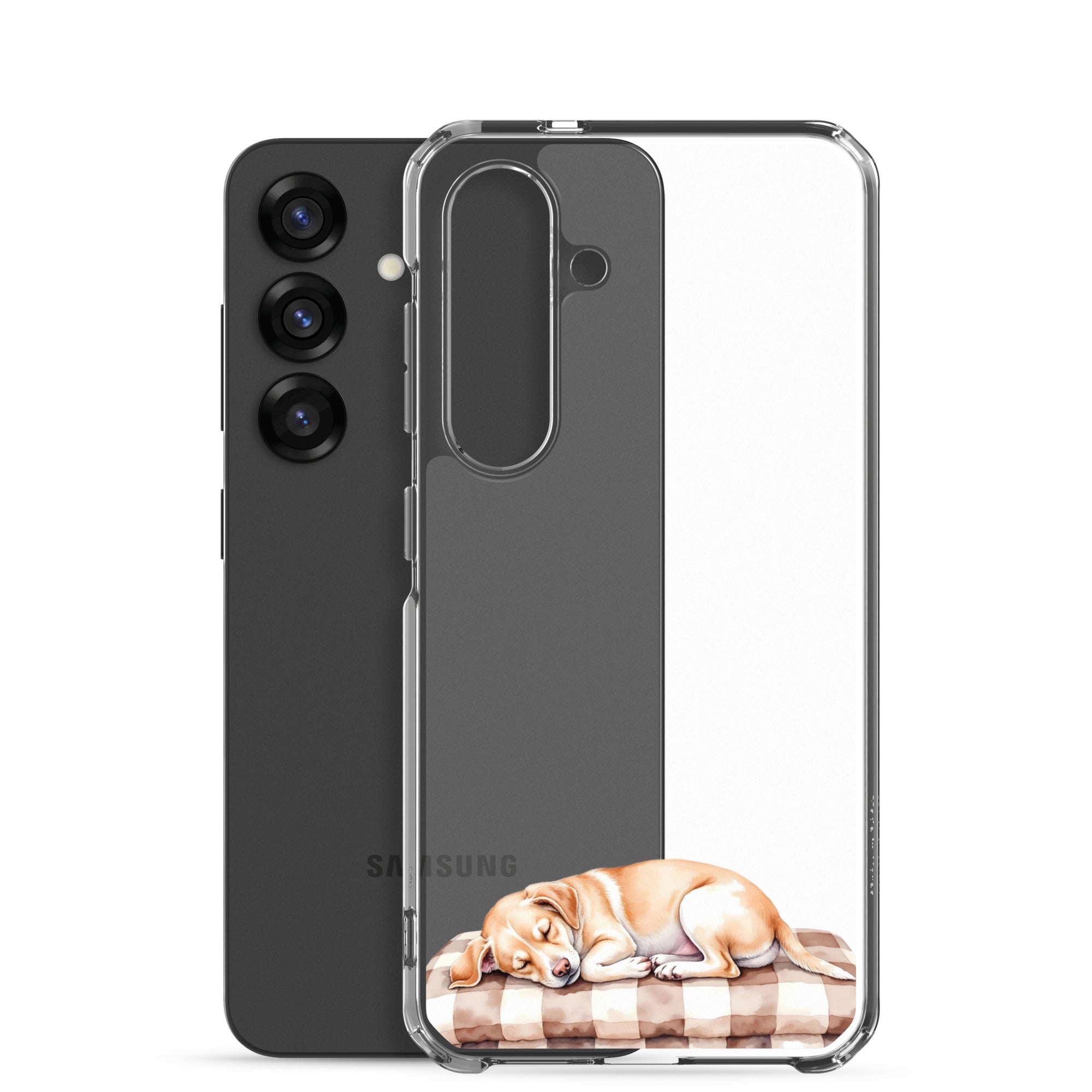 Sleeping Puppy Clear Case for Samsung Galaxy S25 – Cozy Minimal Pet Protective Cover