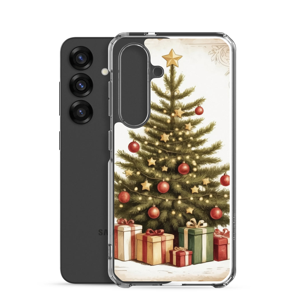 Christmas Tree with Gifts Clear Case for Samsung Galaxy S25 – Festive Holiday Protective Cover