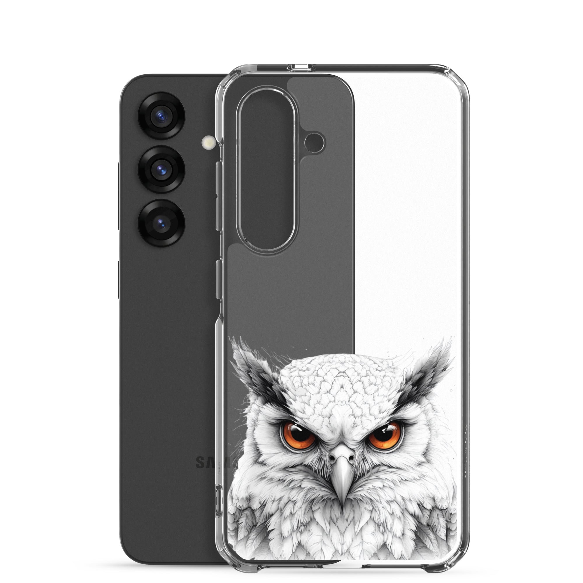 White Owl Illustration Clear Case for Samsung Galaxy S25 – Minimal Wildlife Protective Cover