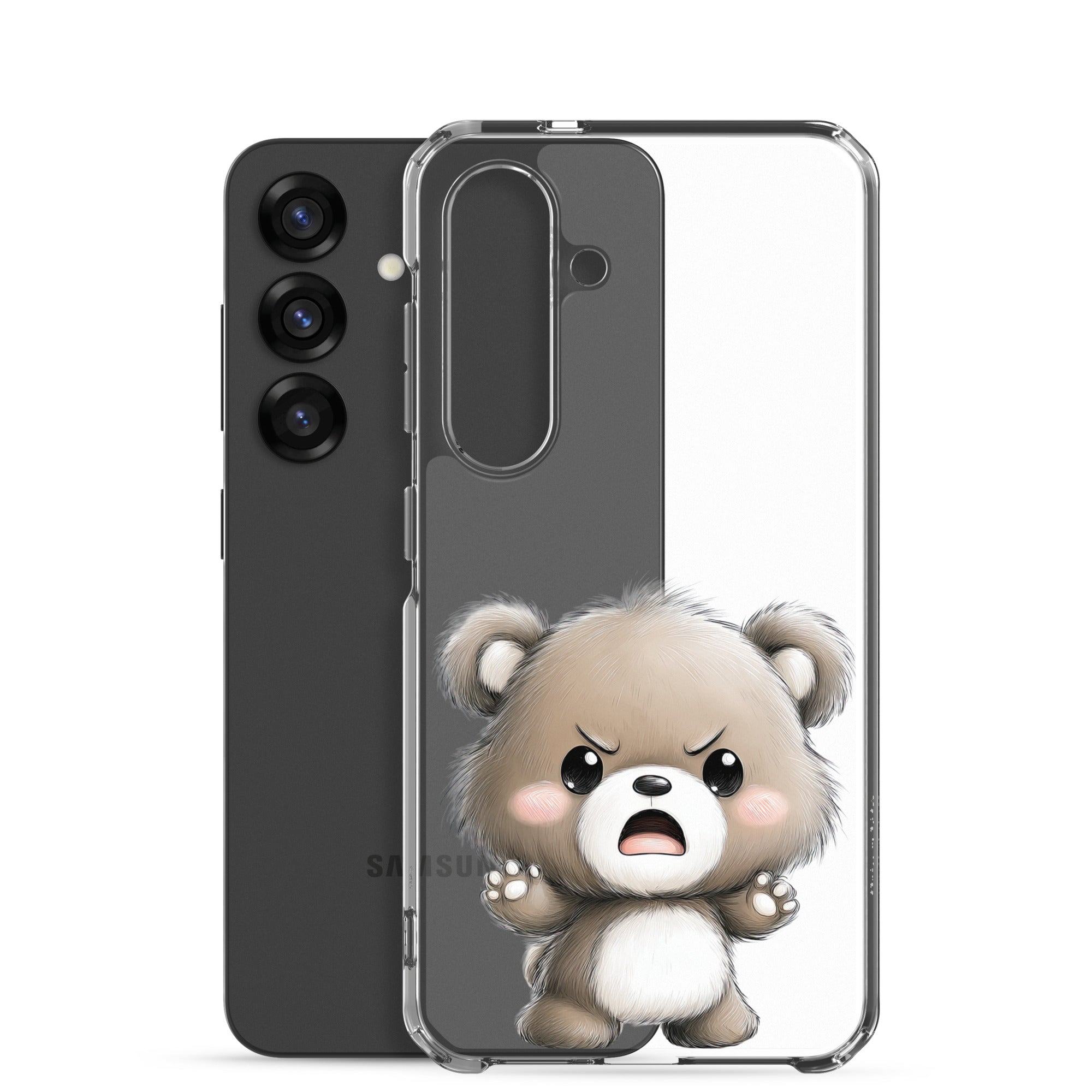 Cute Angry Bear Clear Case for Samsung Galaxy S25 – Playful Cartoon Protective Cover