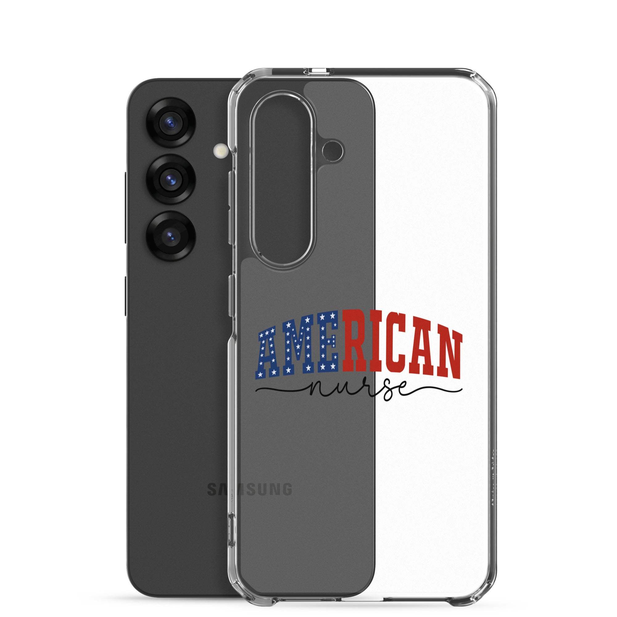 American Nurse Typography Clear Case for Samsung Galaxy S25 – Patriotic Profession Protective Cover