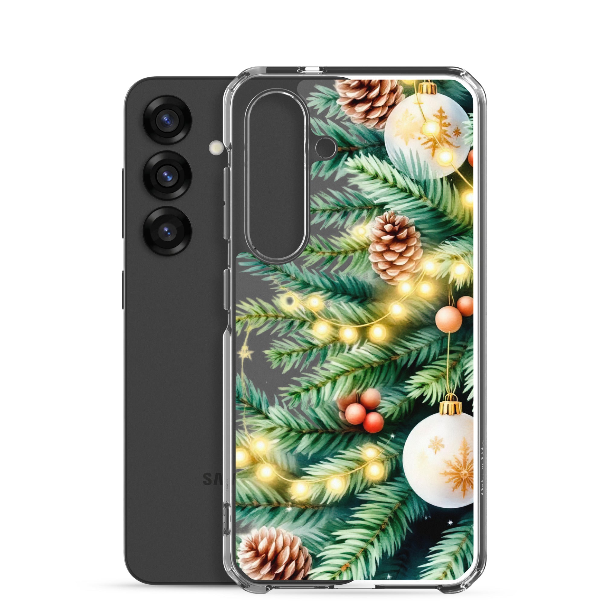 Christmas Pine Branches Clear Case for Samsung Galaxy S25 – Festive Winter Protective Cover