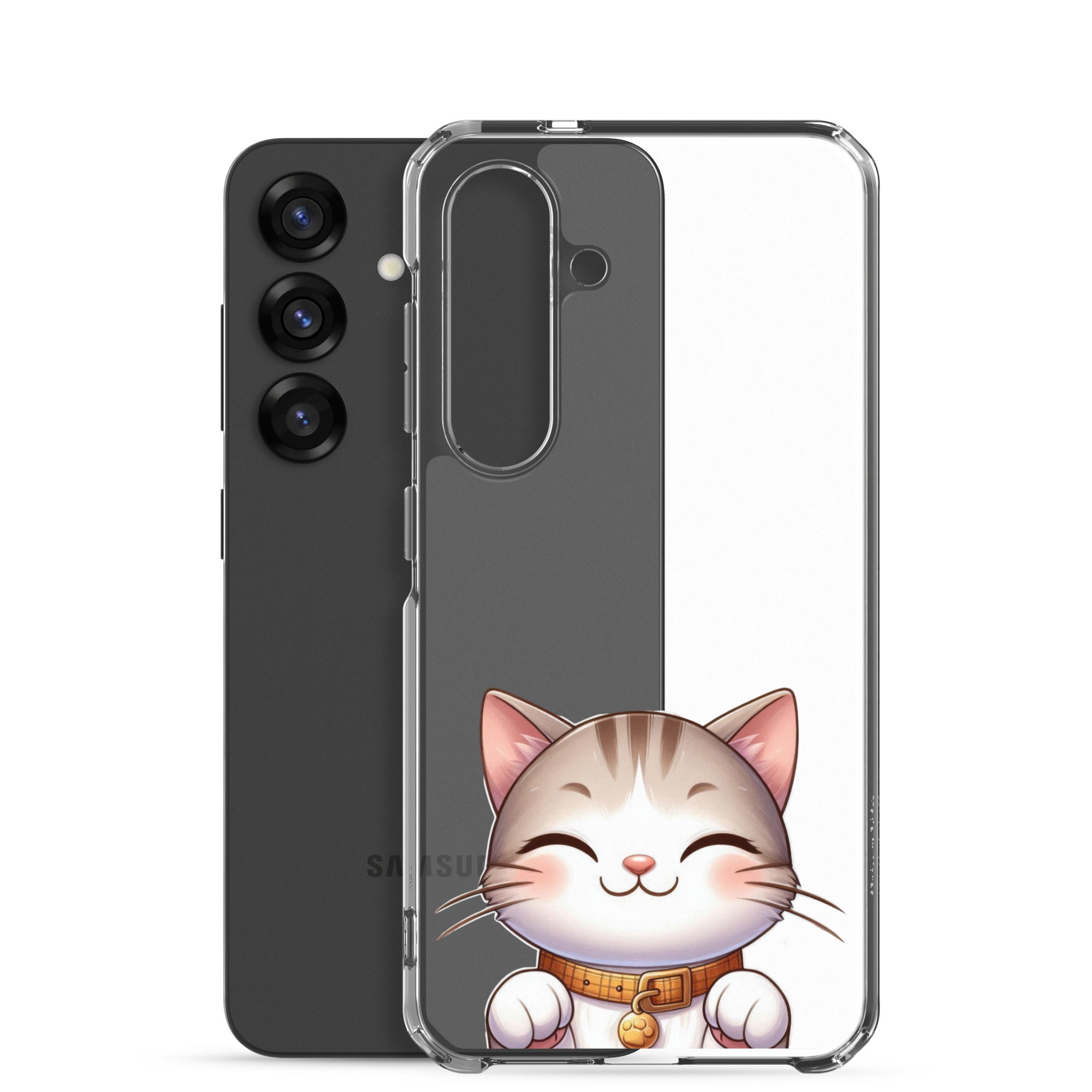 Cute Smiling Cat Clear Case for Samsung Galaxy S25 – Minimal Kawaii Protective Cover