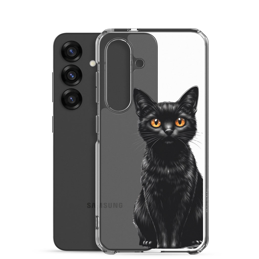 Black Cat Clear Case for Samsung Galaxy S25 – Elegant Minimal Protective Cover