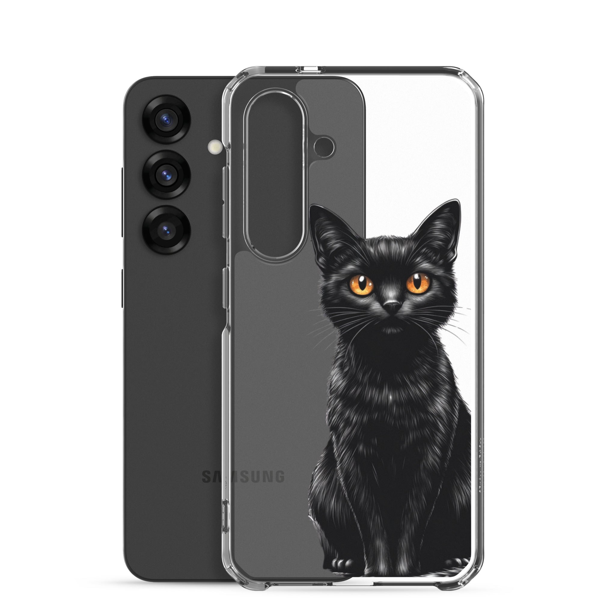 Black Cat Clear Case for Samsung Galaxy S25 – Elegant Minimal Protective Cover