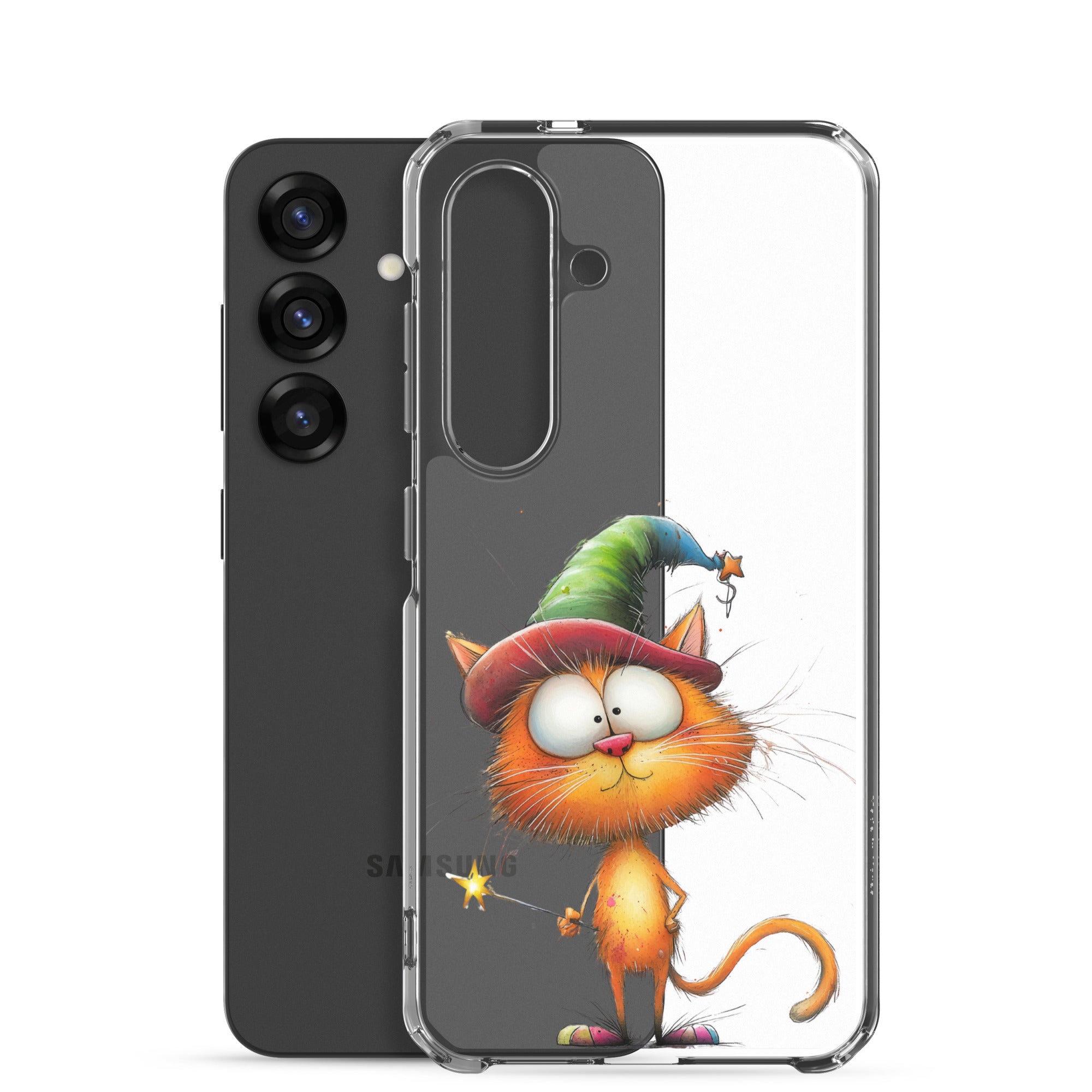 Wizard Cat Clear Case for Samsung Galaxy S25 – Cute Fantasy Protective Cover