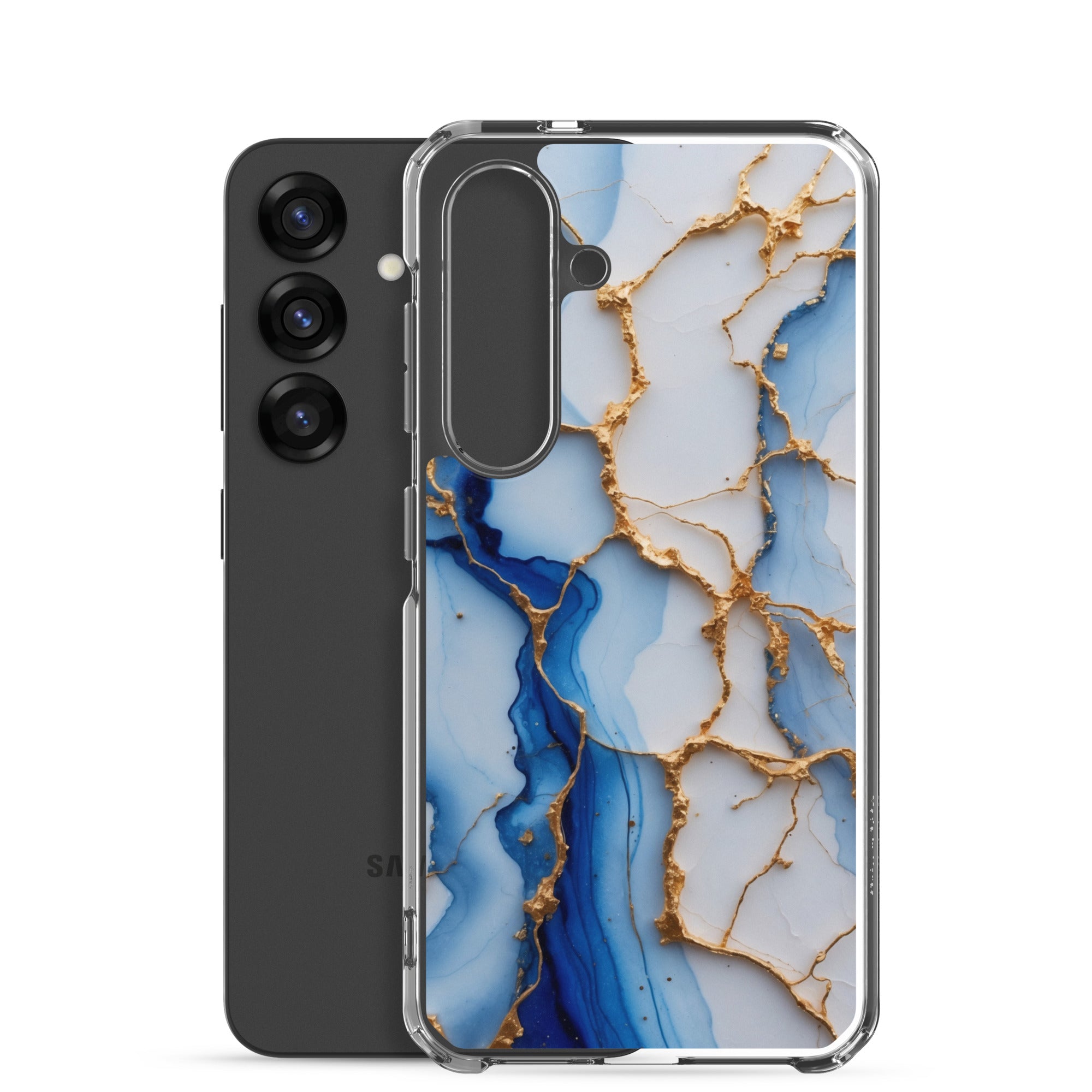 Blue Marble Gold Veins Clear Case for Samsung Galaxy S25 – Elegant Stone Protective Cover