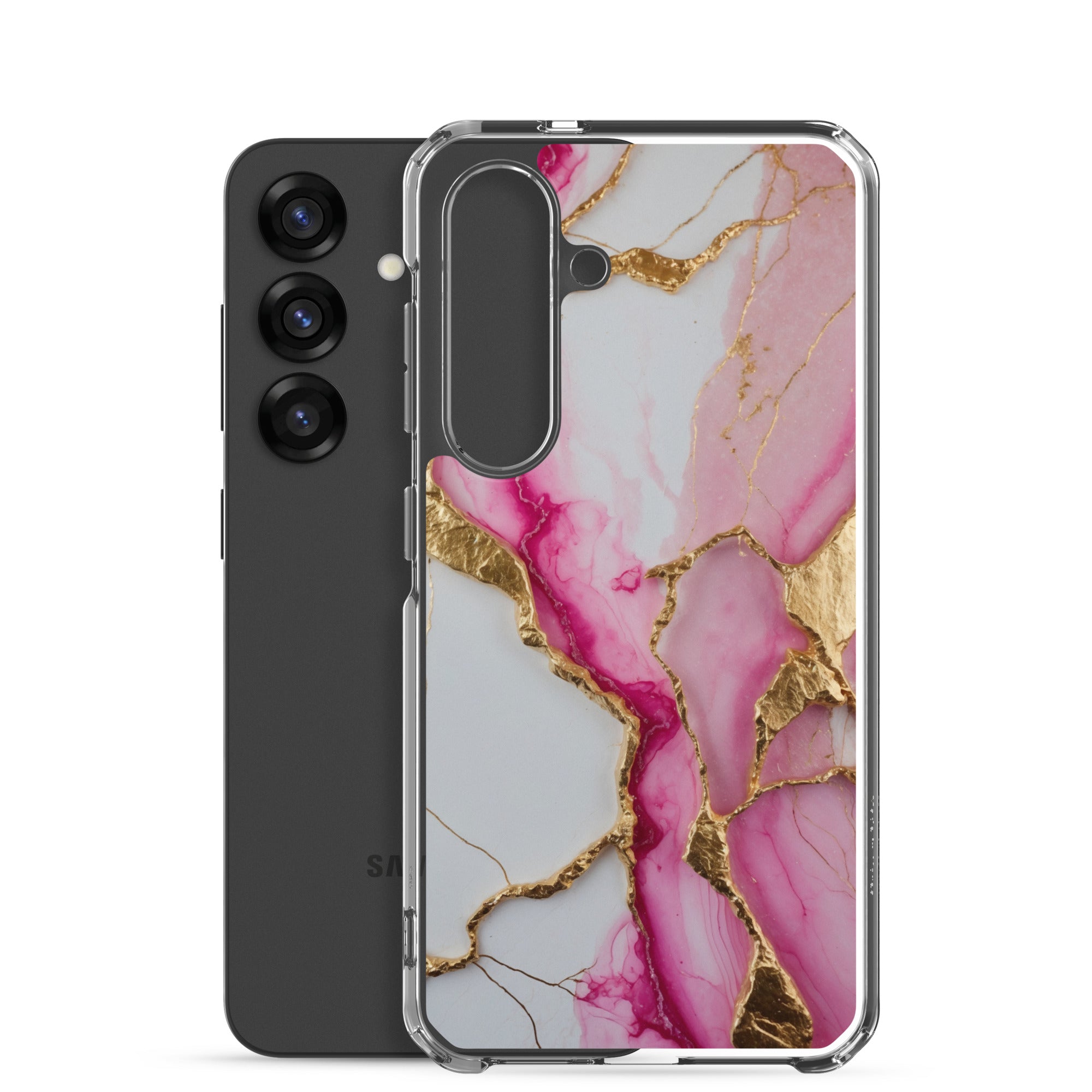 Pink Marble Gold Veins Clear Case for Samsung Galaxy S25 – Elegant Stone Protective Cover