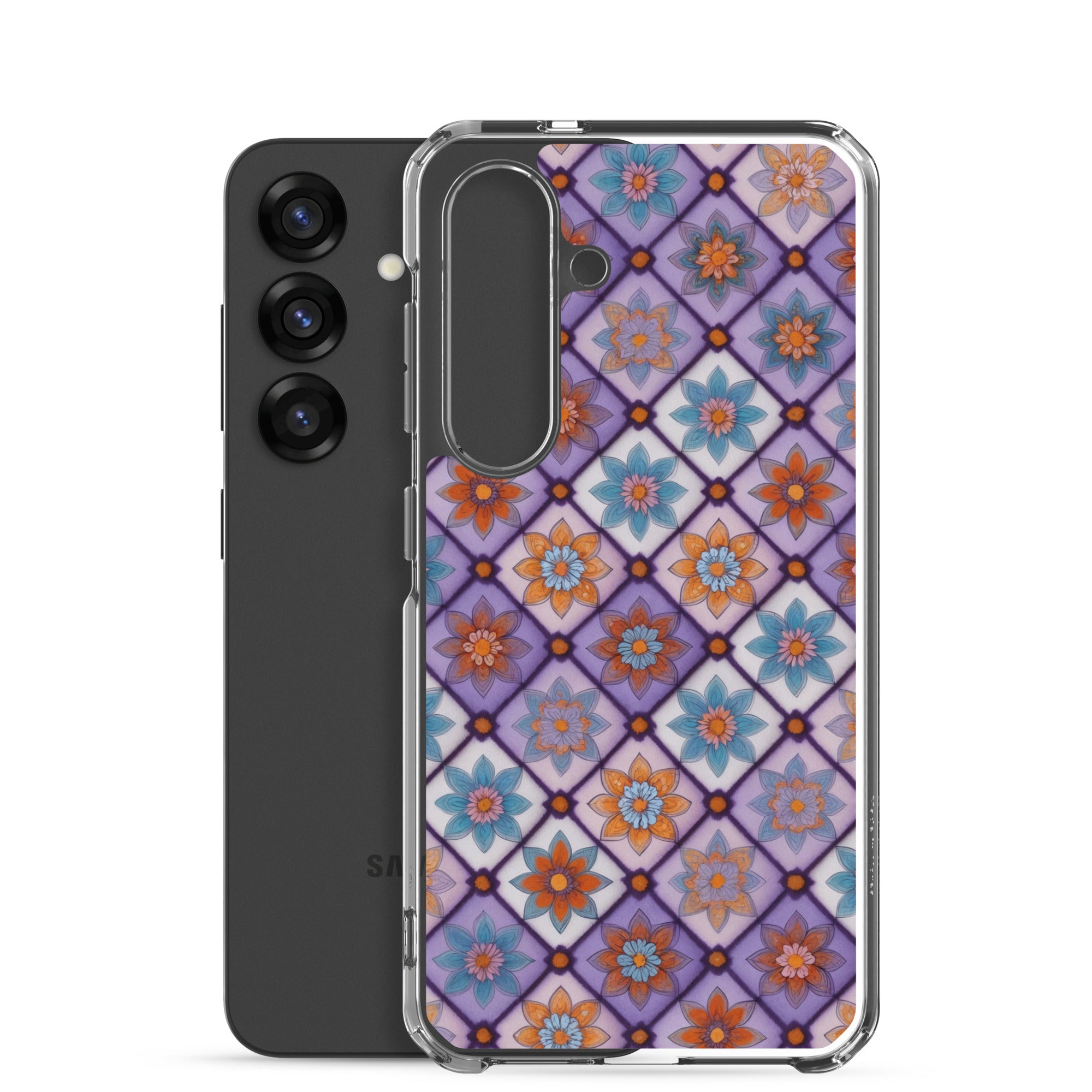 Geometric Floral Pattern Clear Case for Samsung Galaxy S25 – Colorful Mosaic Protective Cover