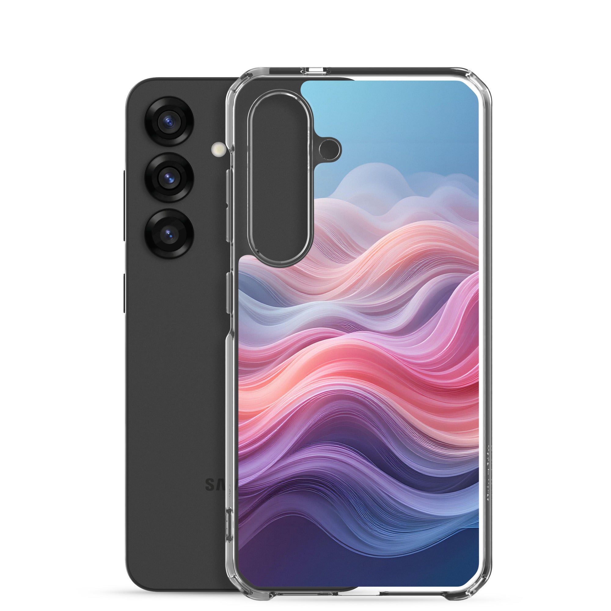 Abstract Pink & Blue Waves Dream Clear Case for Samsung Galaxy S25 – Modern Gradient Protective Cover