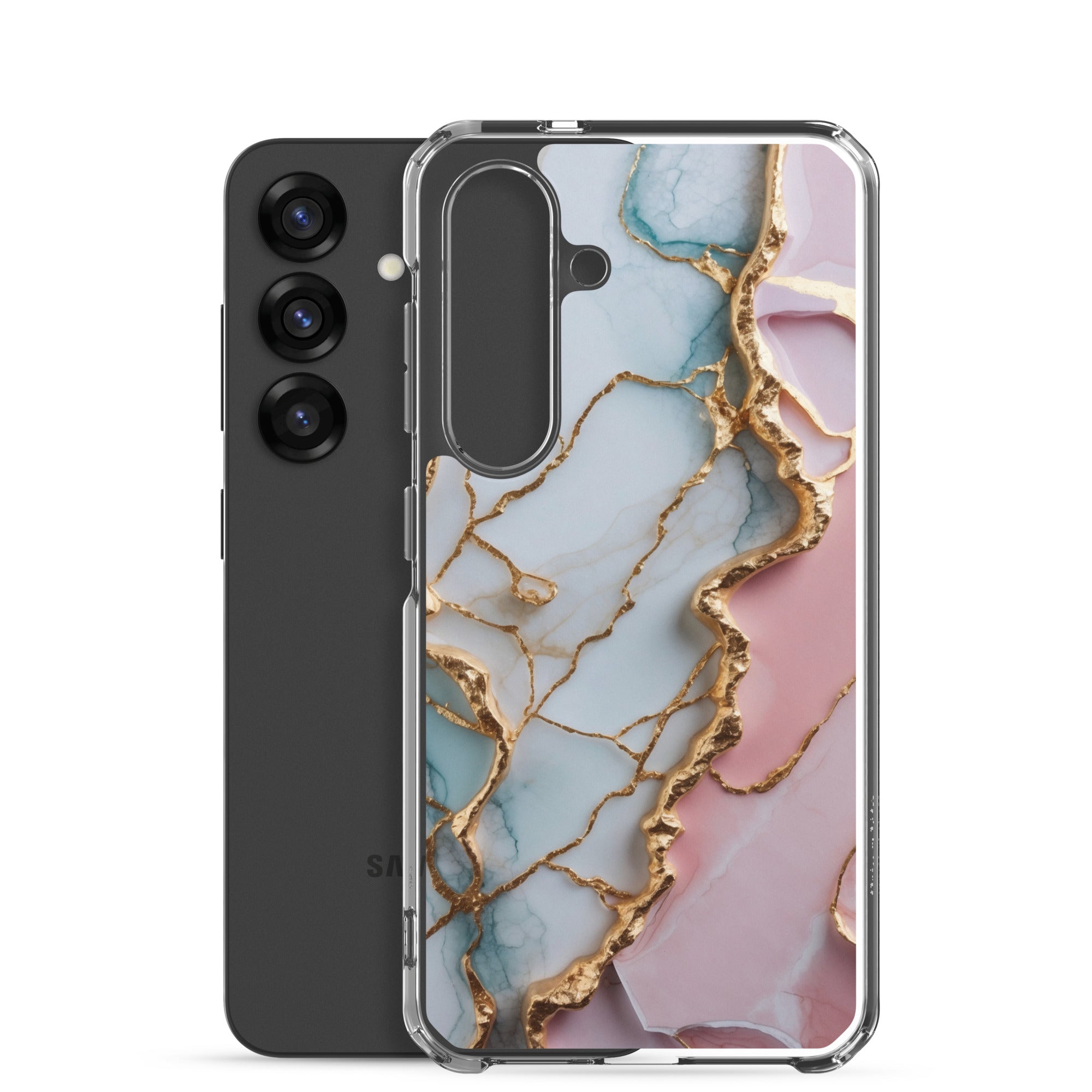 Pastel Marble Gold Clear Case for Samsung Galaxy S25 – Elegant Abstract Protective Cover