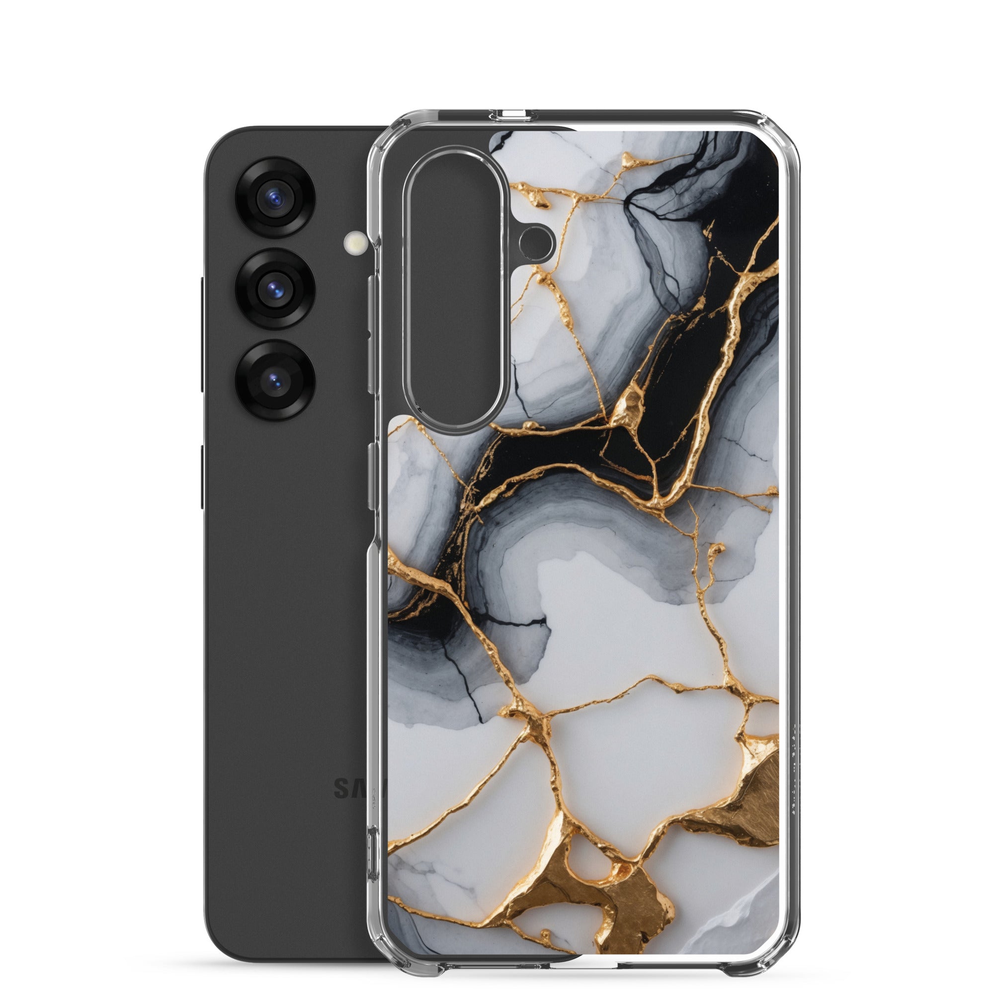Black & White Marble Gold Clear Case for Samsung Galaxy S25 – Elegant Marble Protective Cover