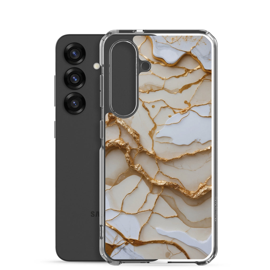 White Marble Gold Veins Clear Case for Samsung Galaxy S25 – Elegant Stone Protective Cover