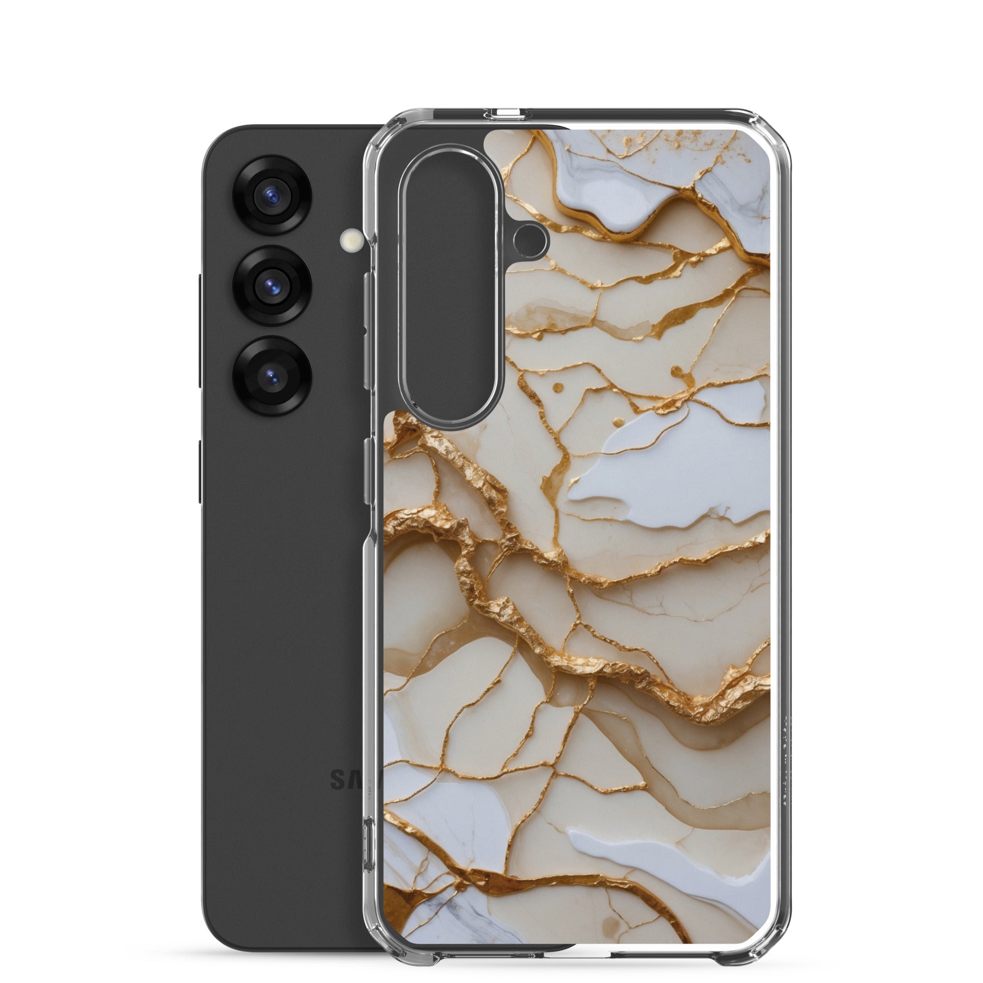 White Marble Gold Veins Clear Case for Samsung Galaxy S25 – Elegant Stone Protective Cover
