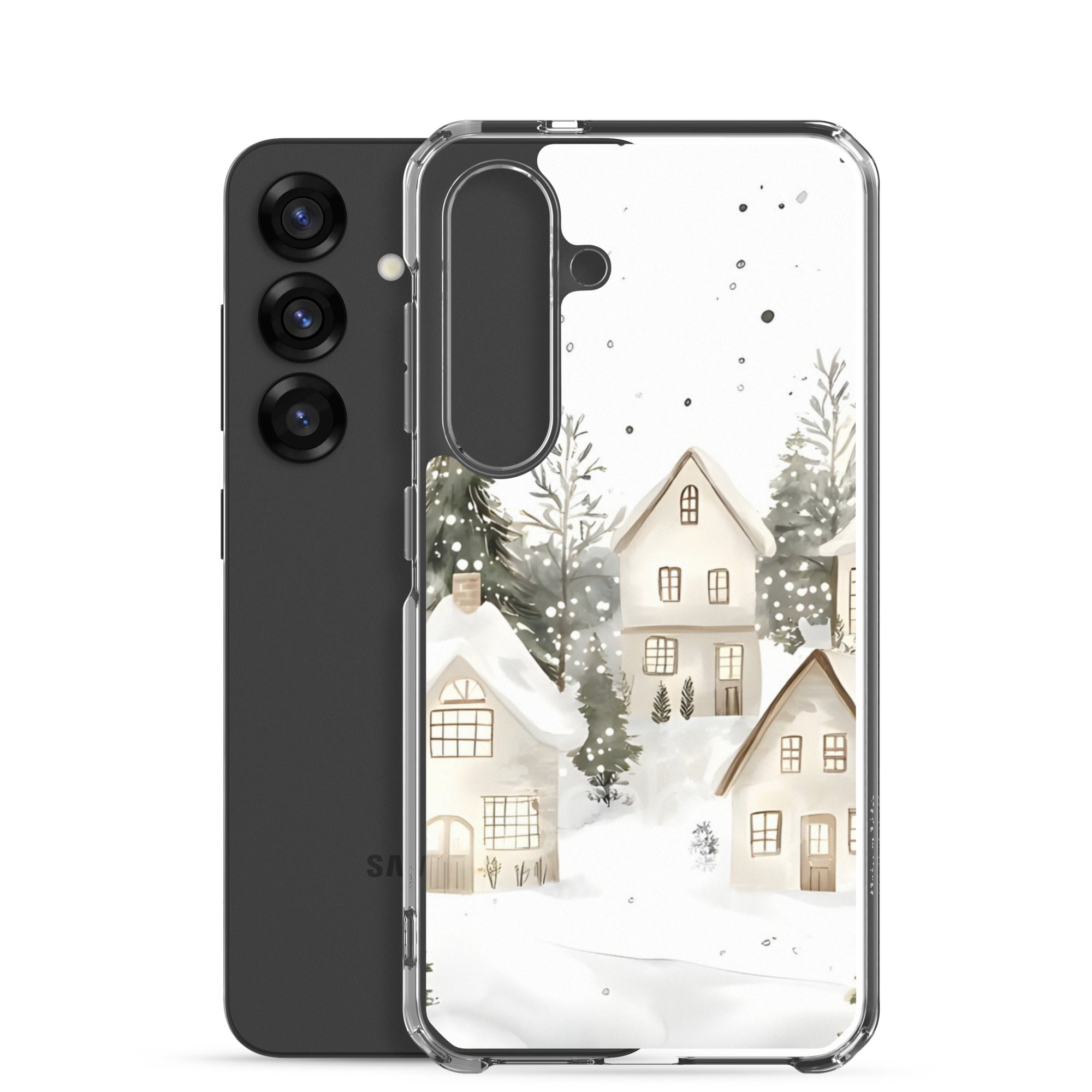 Snowy Winter Village Clear Case for Samsung Galaxy S25 – Cozy Holiday Protective Cover